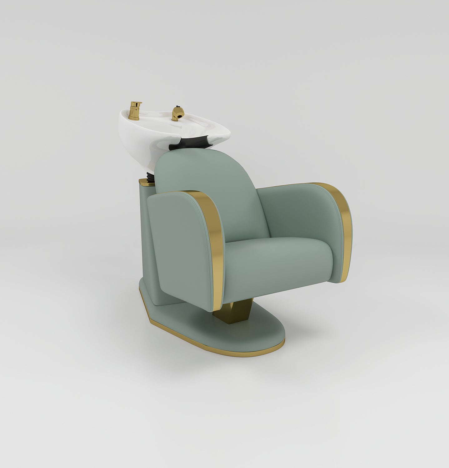 Sage Green and Gold Hair Basin with gold accessories
