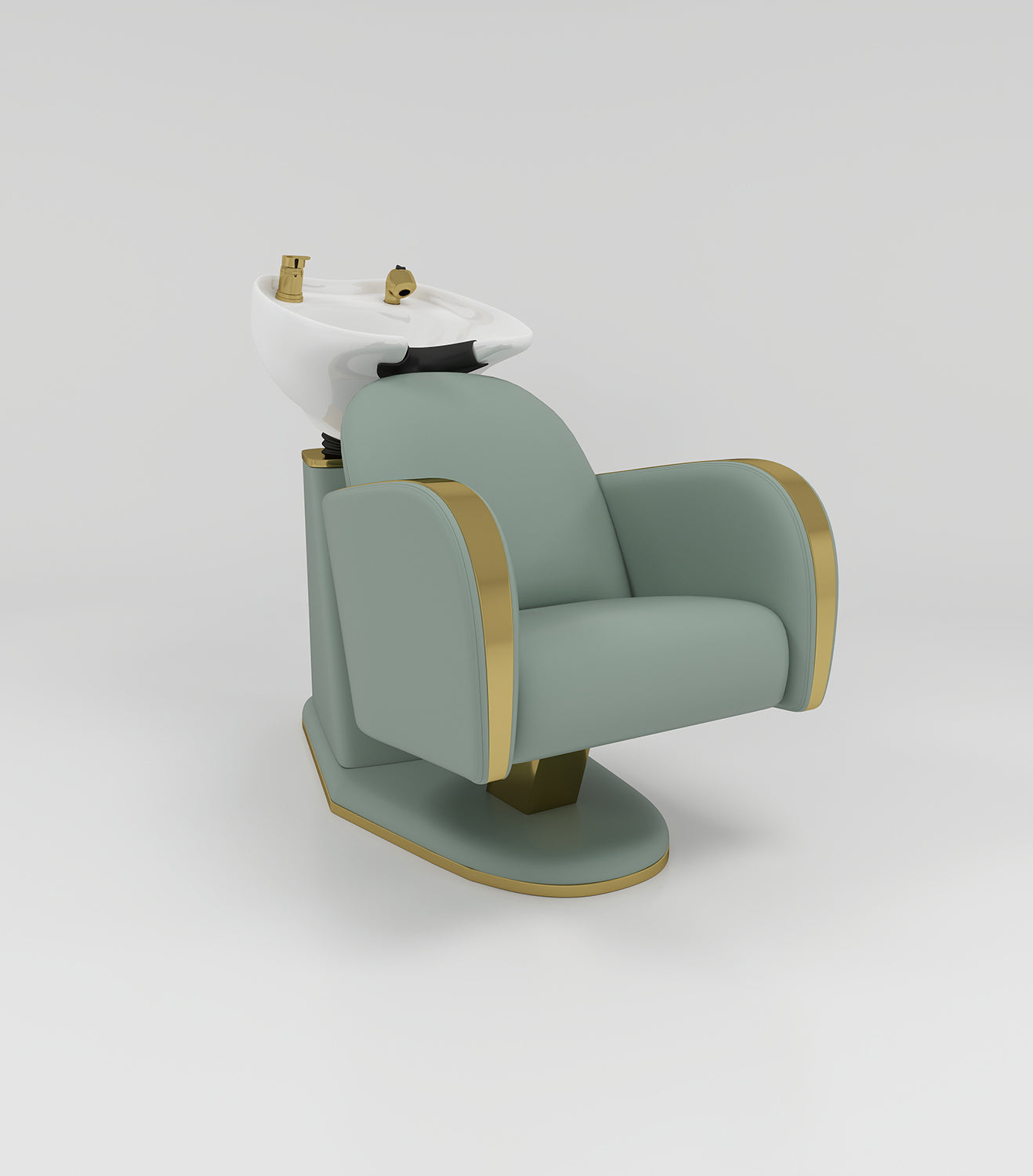 Sage Green and Gold Hair Basin with gold accessories