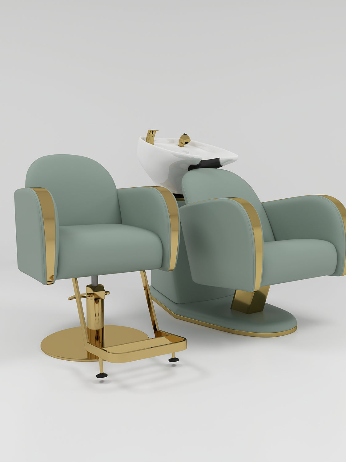 Sage green and gold hairdressing furniture set