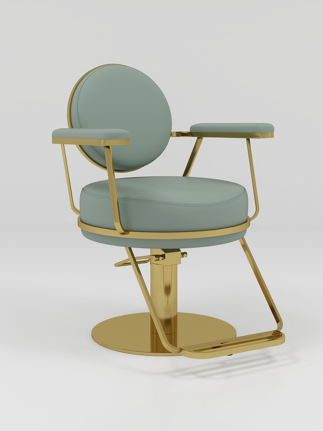 Circle back and base hair styling chair in green and gold