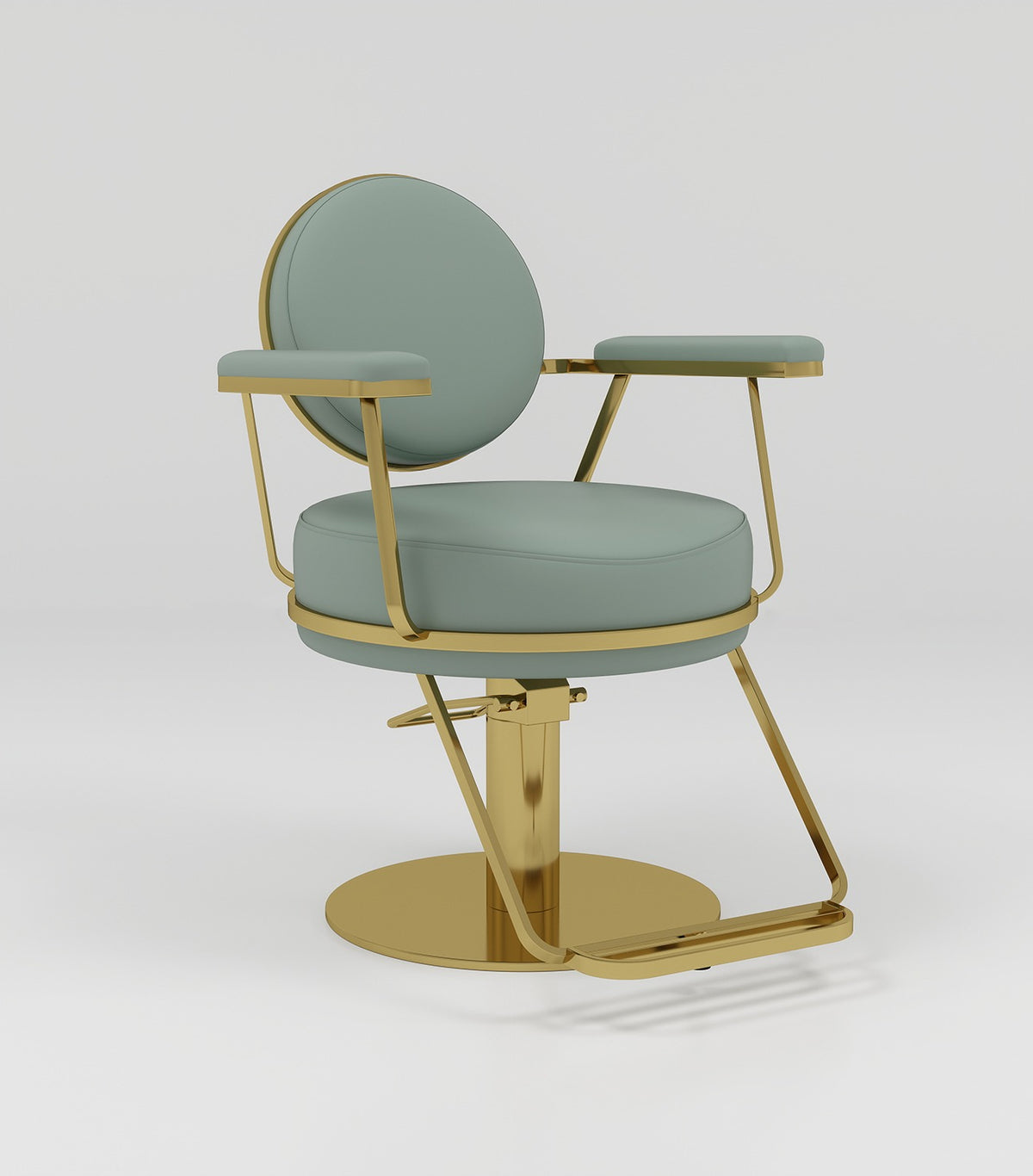 Circle back and base hair styling chair in green and gold