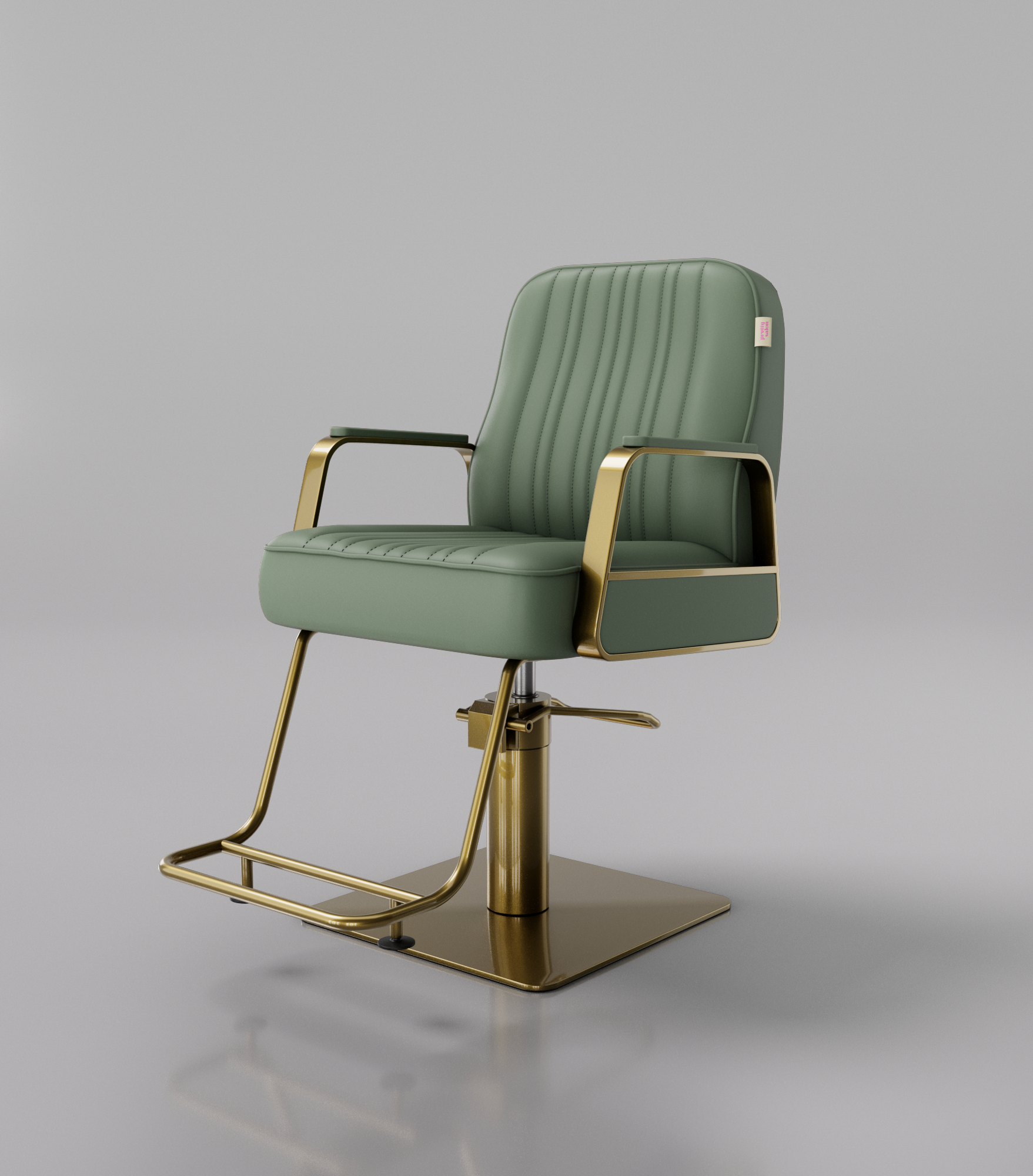 Green Hair Chair with Gold Footrest and Square Base