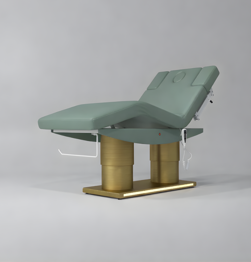 Green Massage Bed with Height Adjustment and Knee Lift and Roll Holder