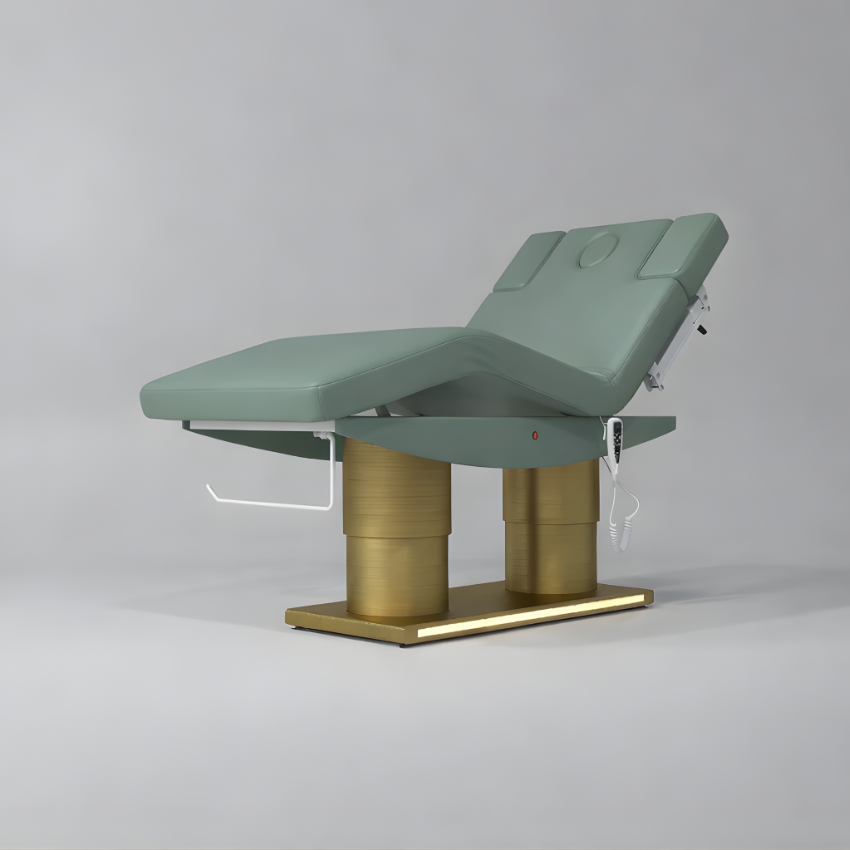 Green Massage Bed with Height Adjustment and Knee Lift and Roll Holder