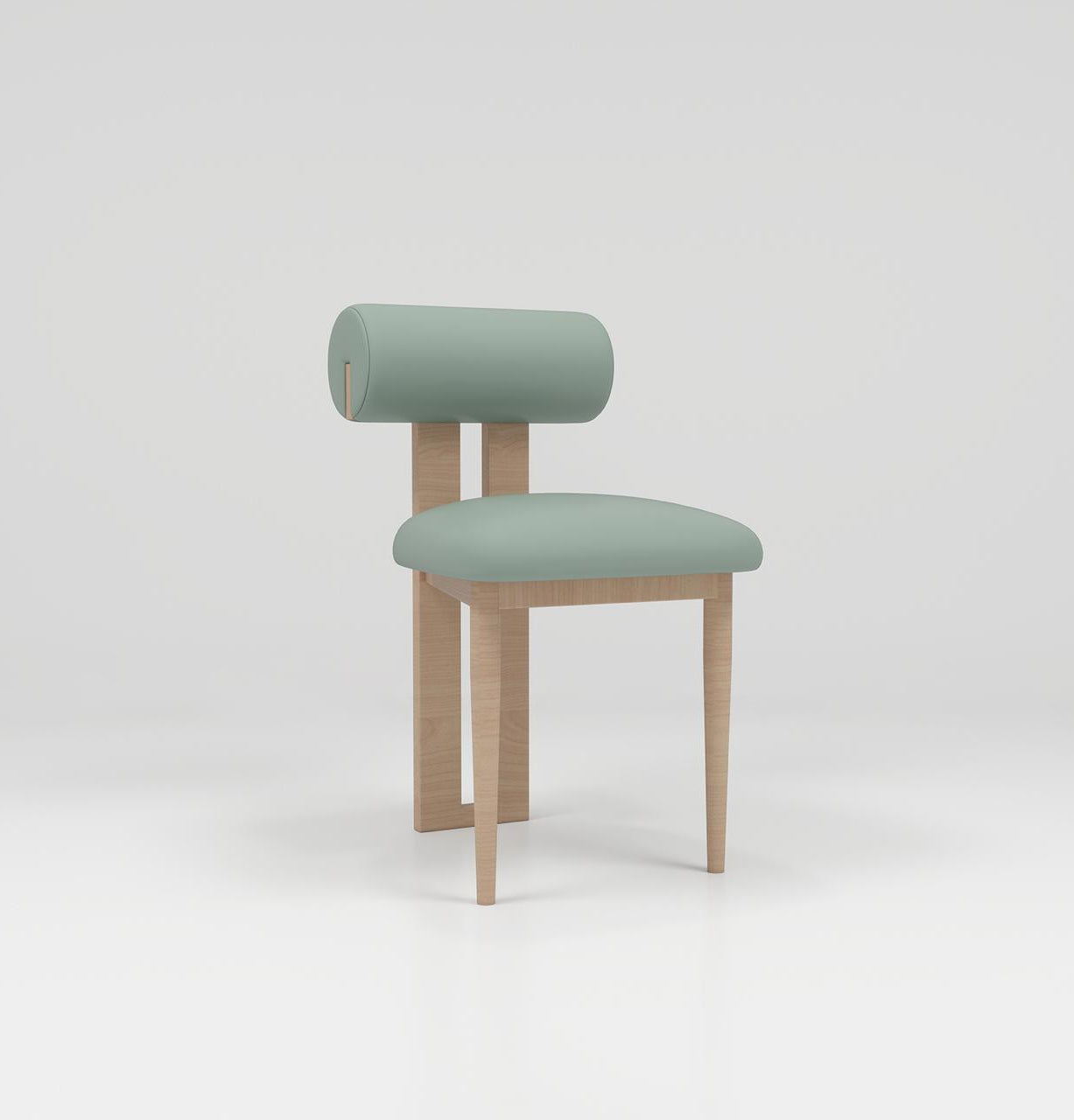 Green leather nail desk chair with oak legs