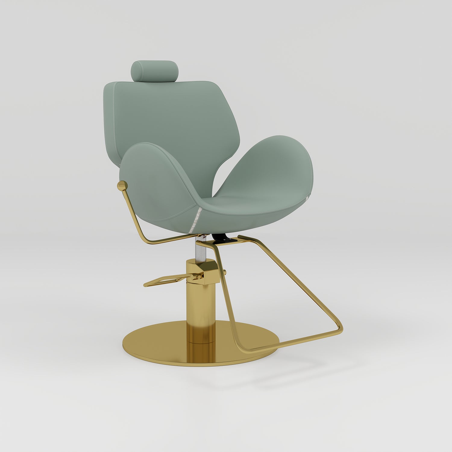 Green Hair Chair with Gold Base and Height Adjustable