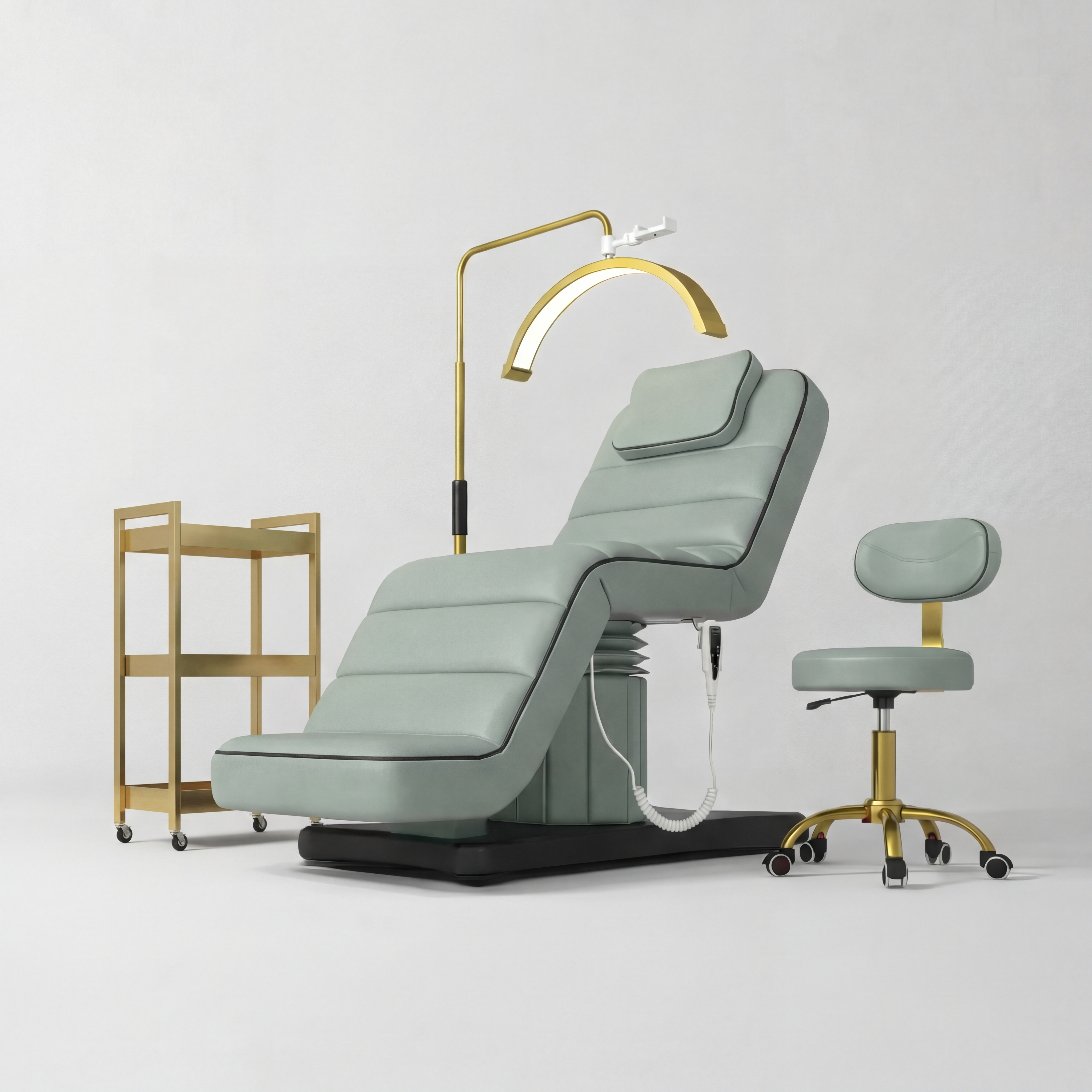 Sage Green and Black Salon Bed Set including Trolley, Stool and Moonlight