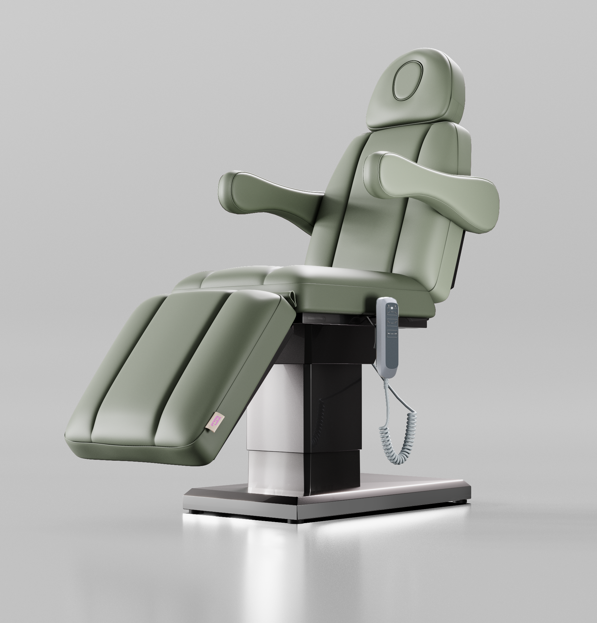 Treatment bed for Salons in Sage Green with Black Chrome Base