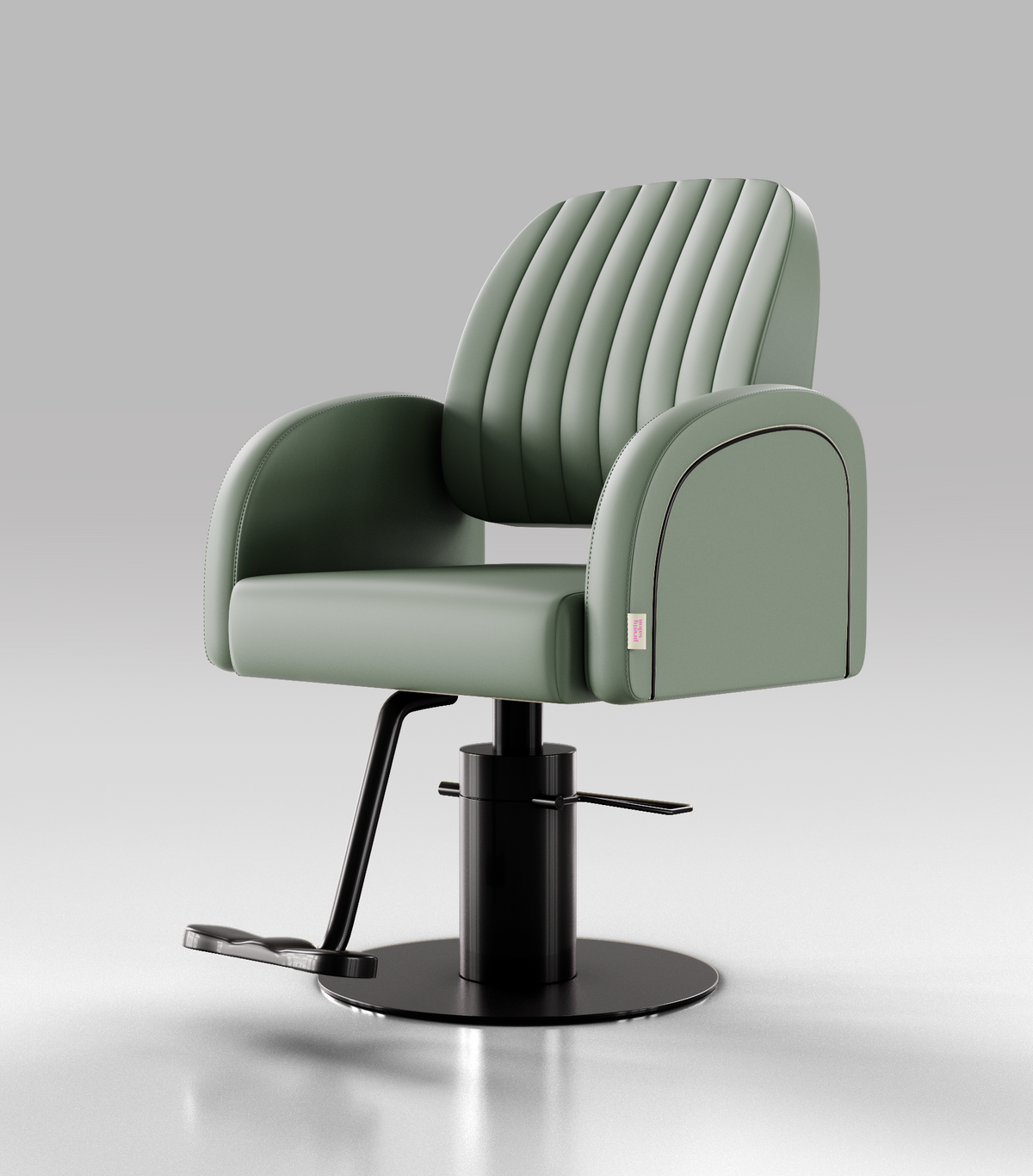 Sage Green Leather Hair Chair with Black Circle Base and Piping