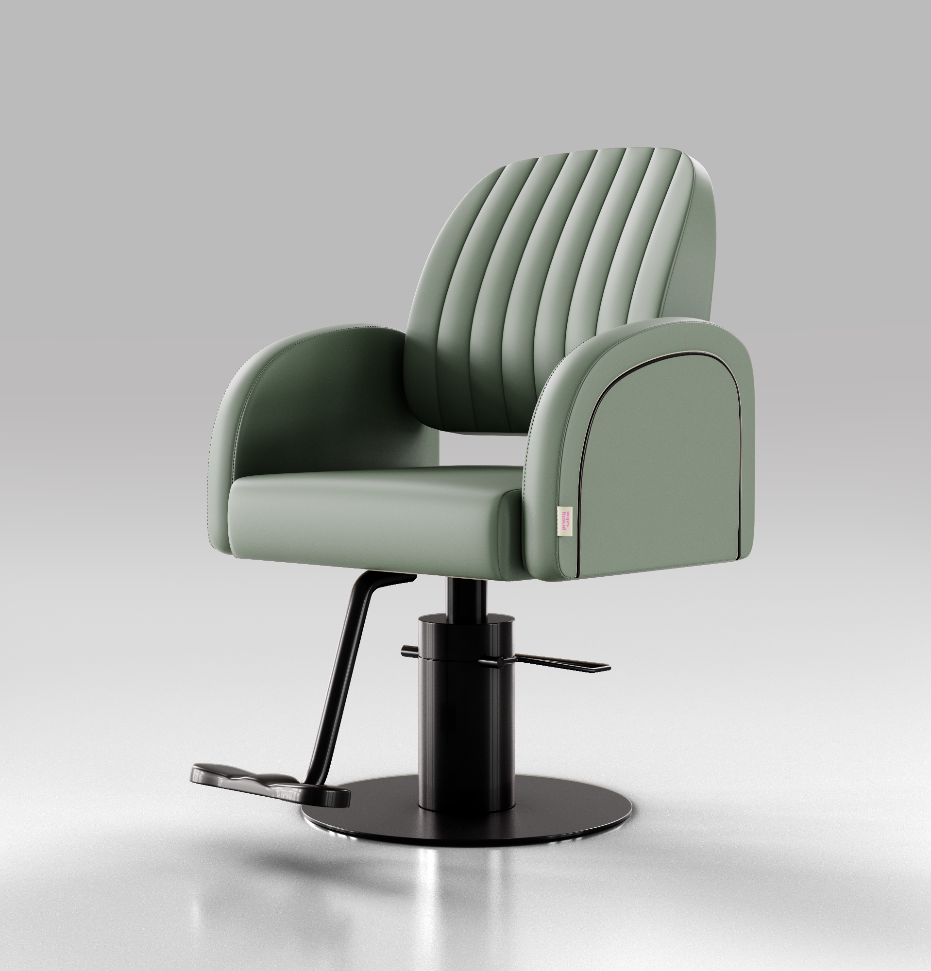 Sage Green Leather Hair Chair with Black Circle Base and Piping
