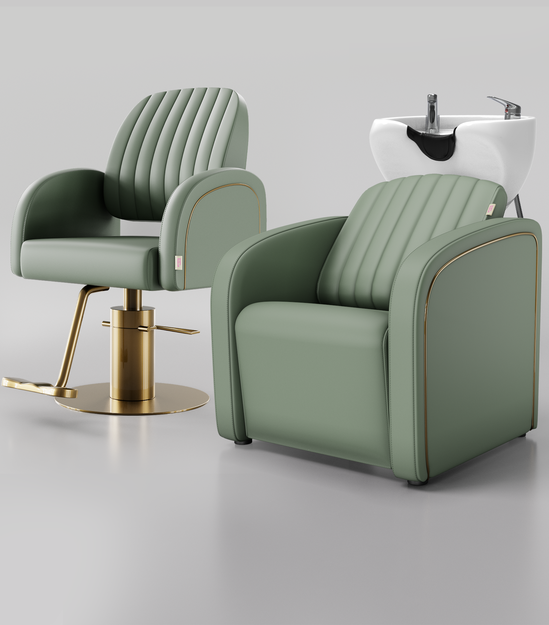 Sage green hair salon set, for luxury salons.