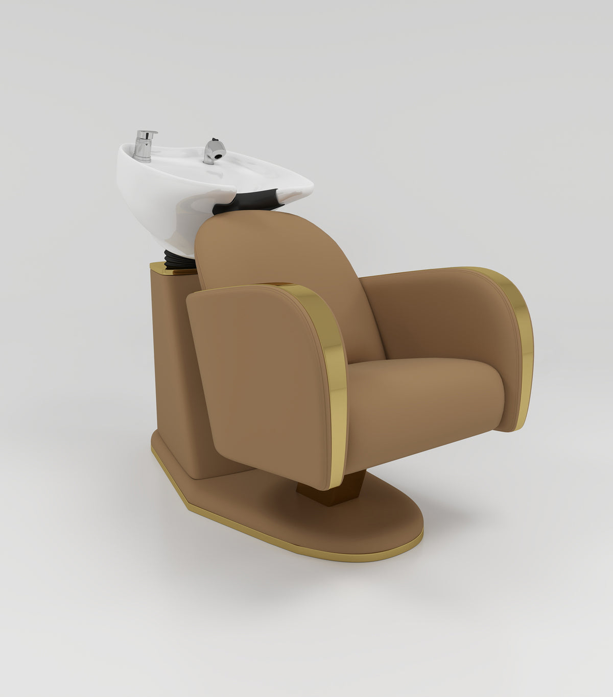 Modern Shampoo Chair in Brown and Gold Trim