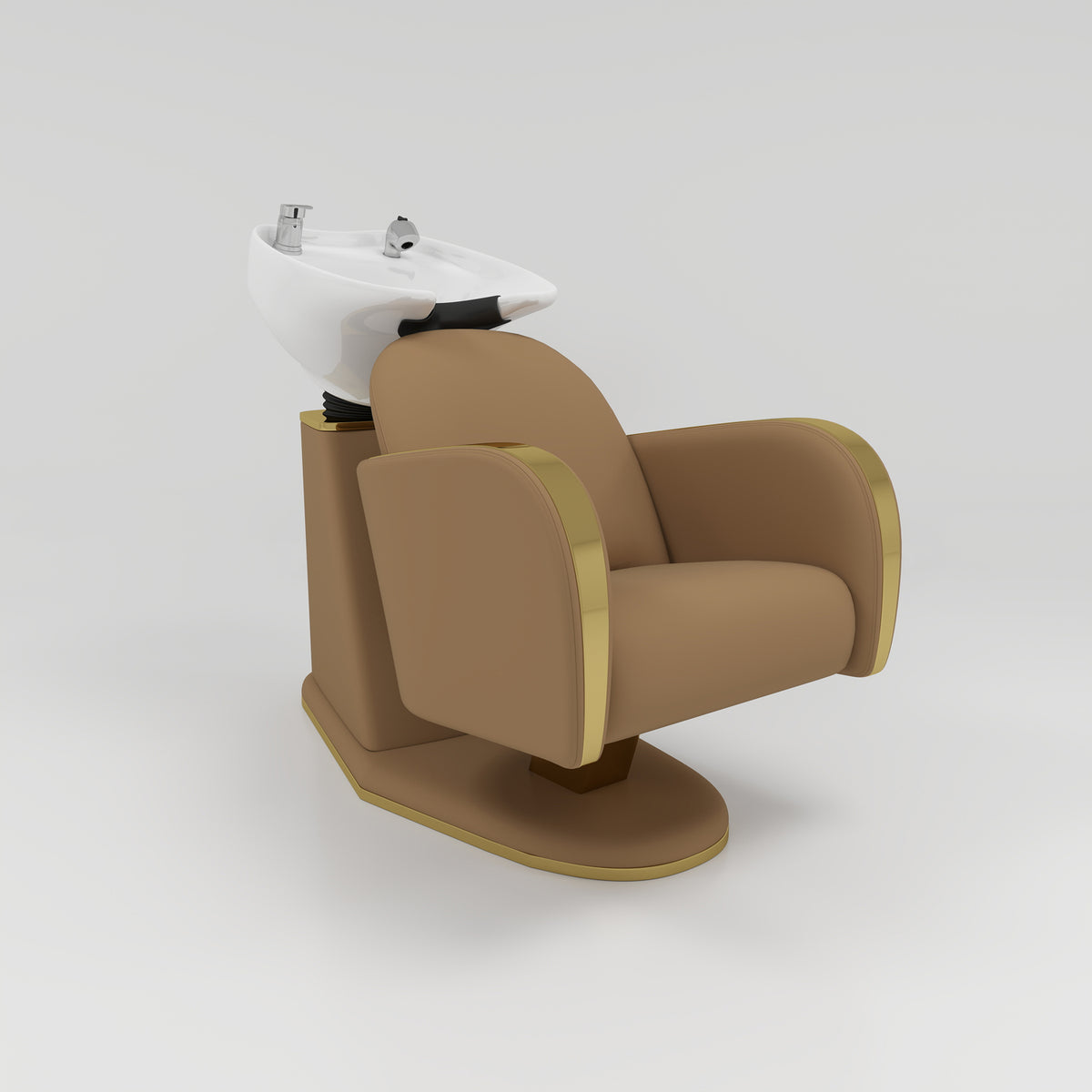 Modern Shampoo Chair in Brown and Gold Trim