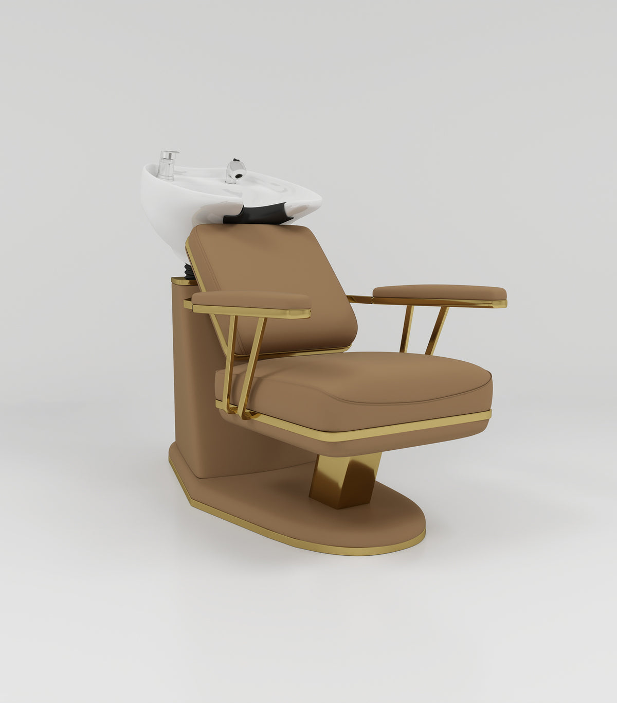 Soft Brown Backwash Unit with Gold Trim and Silver Accessories