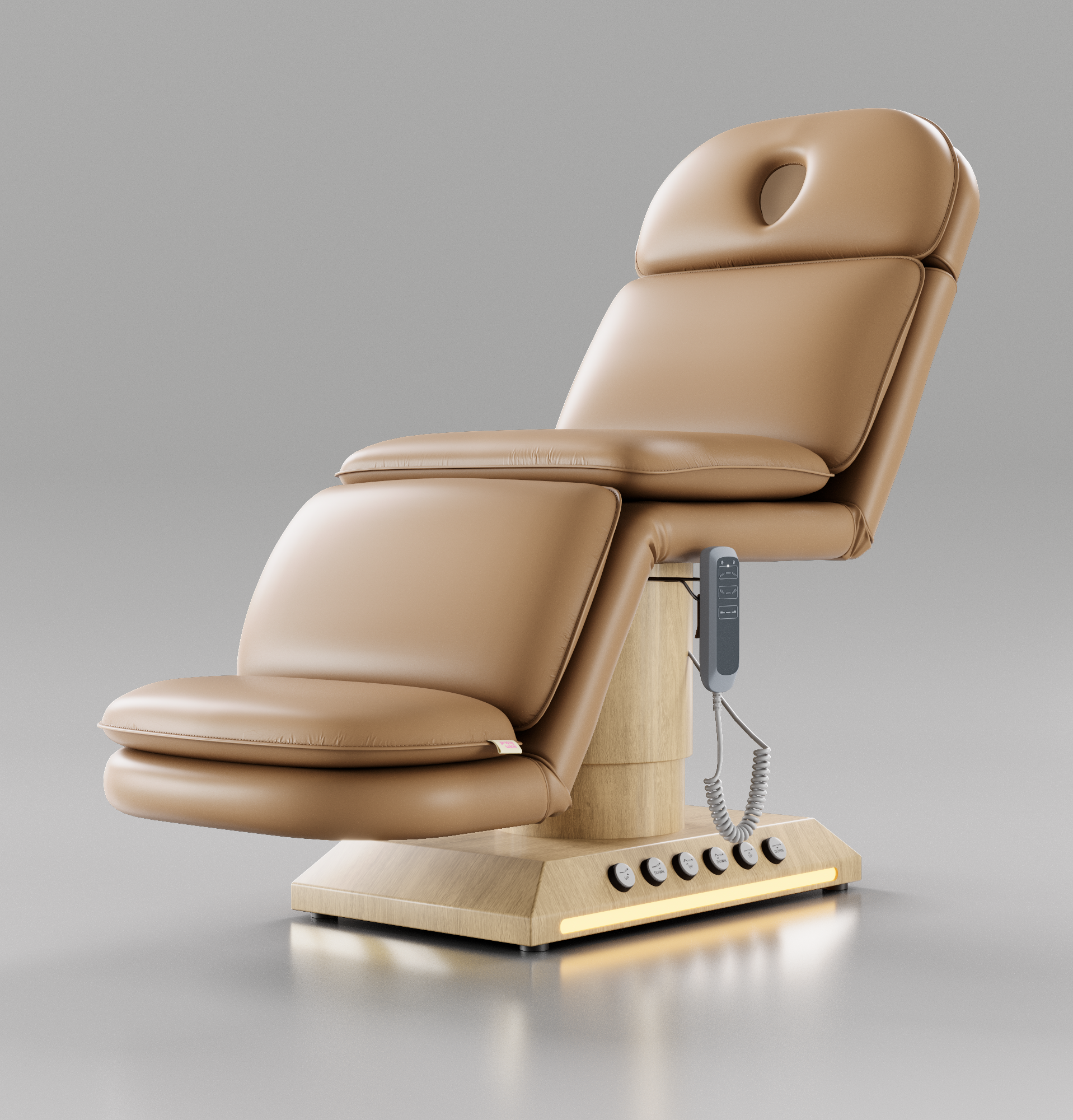 Padded Brown Bed with Foot Controls and LED light