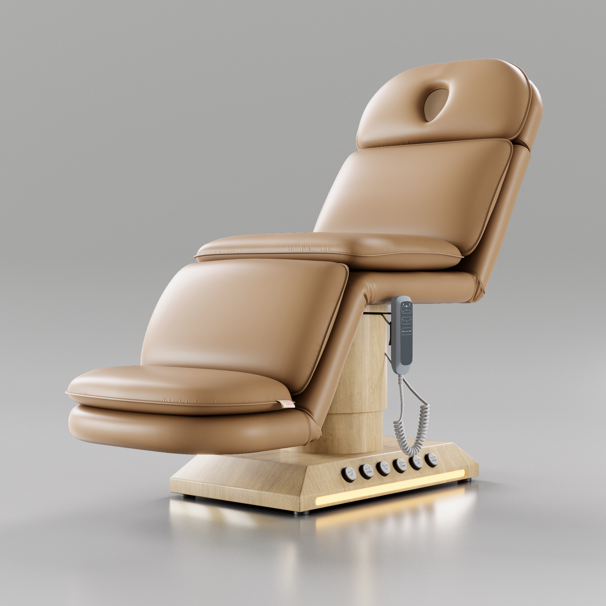 Padded Brown Bed with Foot Controls and LED light