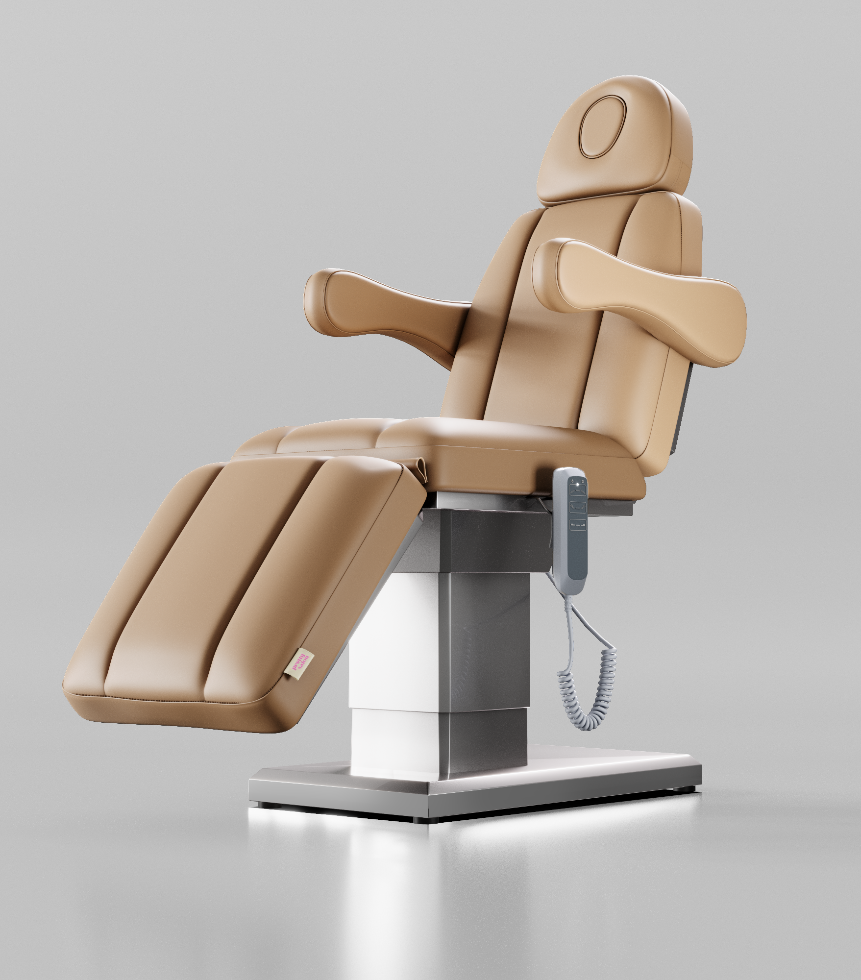 Light Brown and Silver Based 3 Motor Salon Bed with Removable Arms