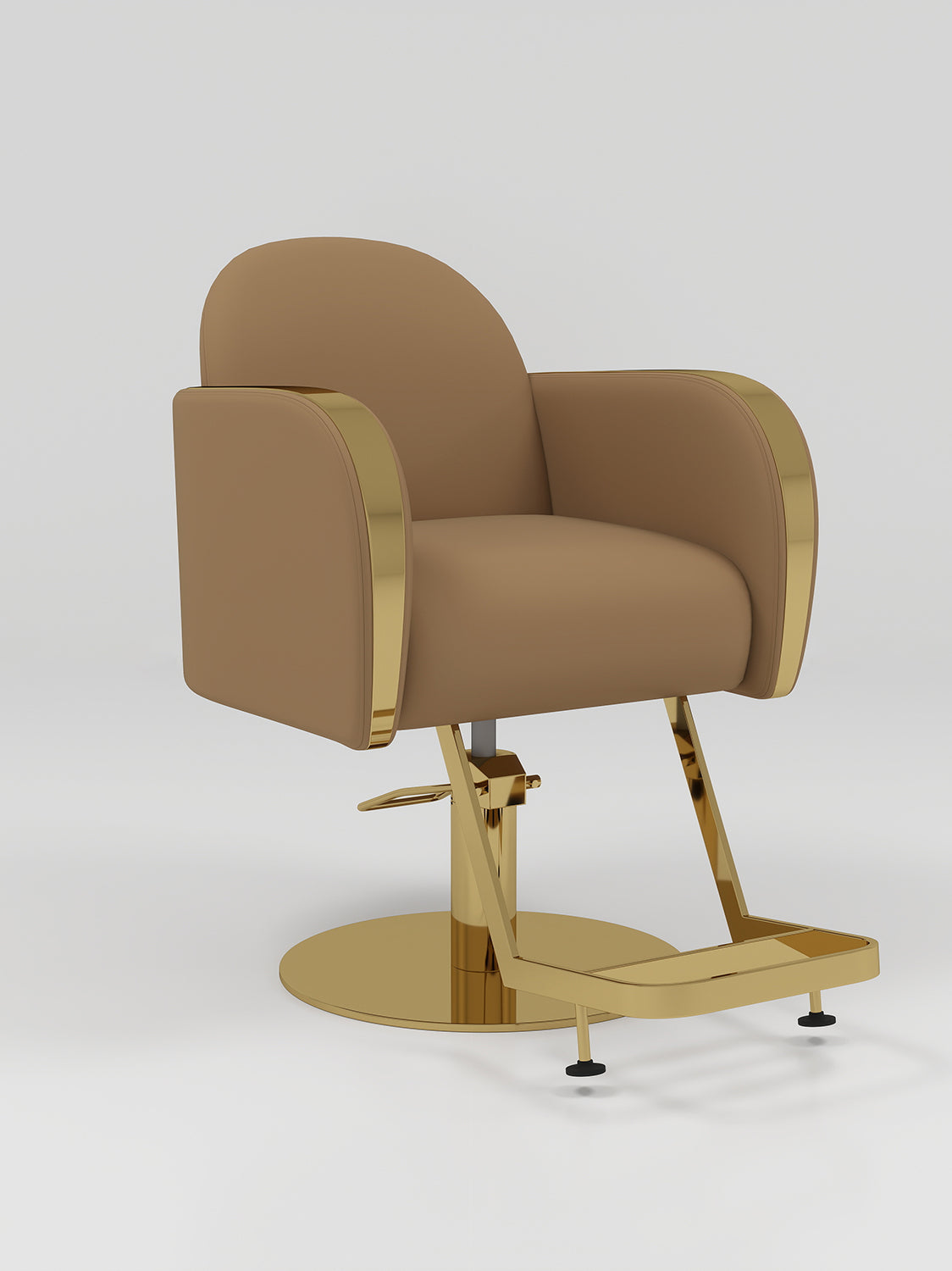 Brown Hairdressing Chair with gold footrest and circle base