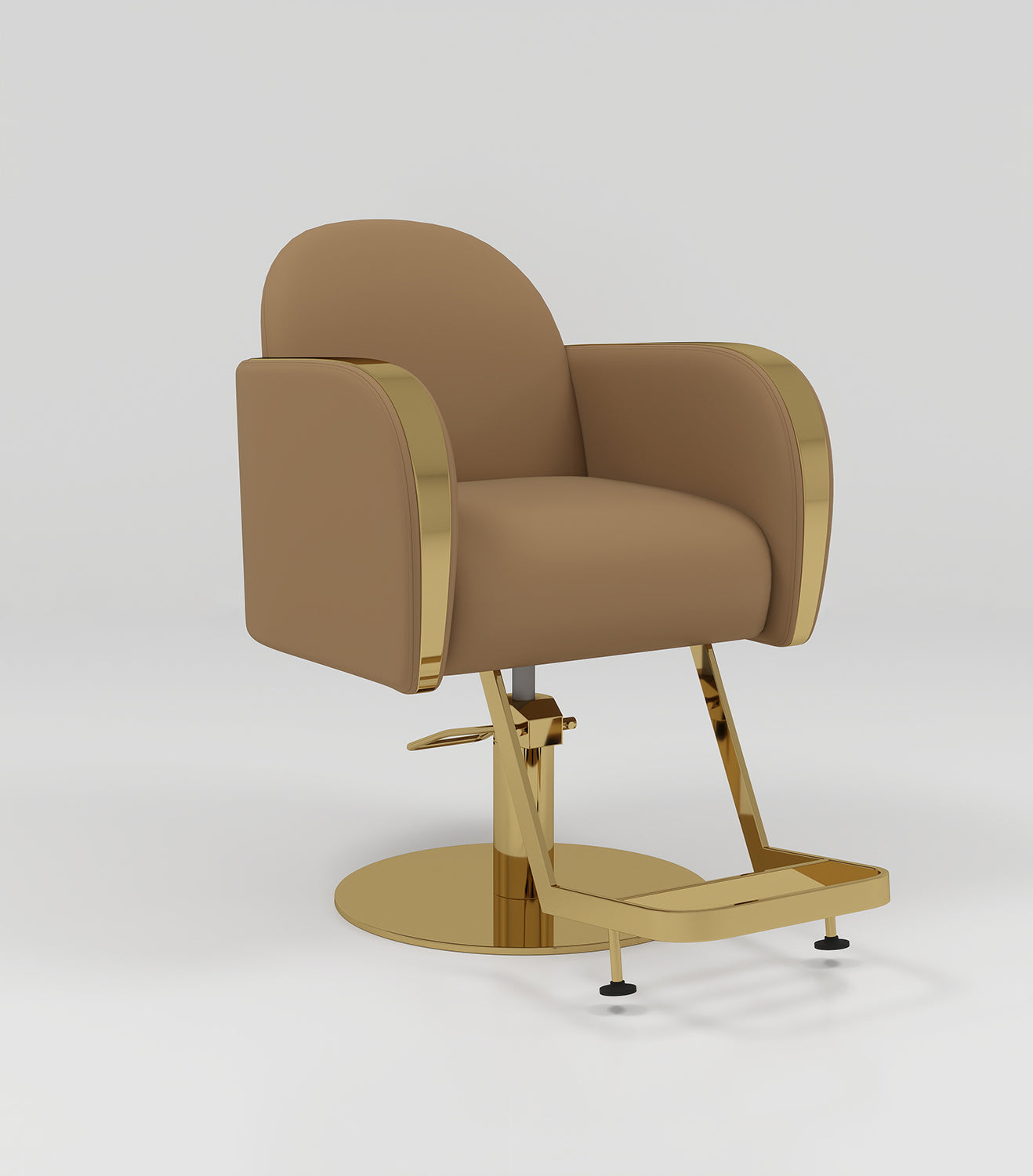 Brown Hairdressing Chair with gold footrest and circle base
