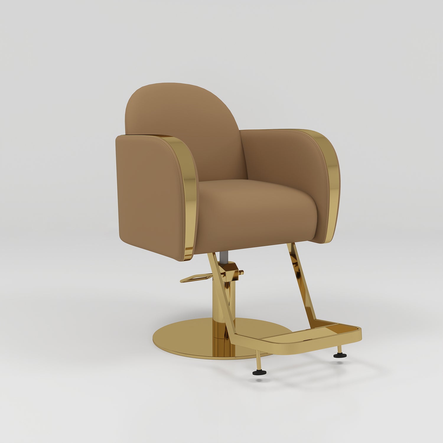 Brown Hairdressing Chair with gold footrest and circle base