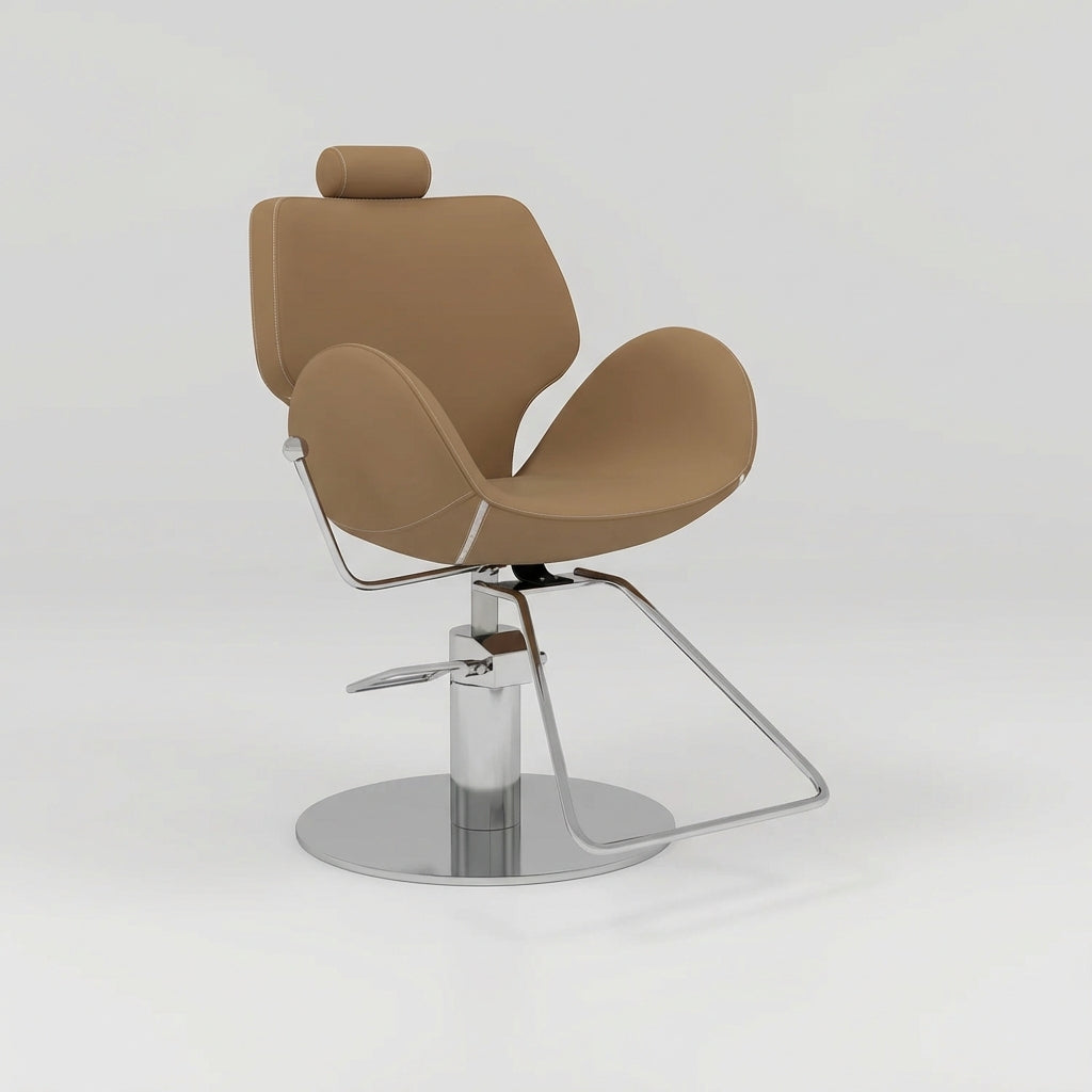 Brown Eyebrow chair that adjusts in height and reclines