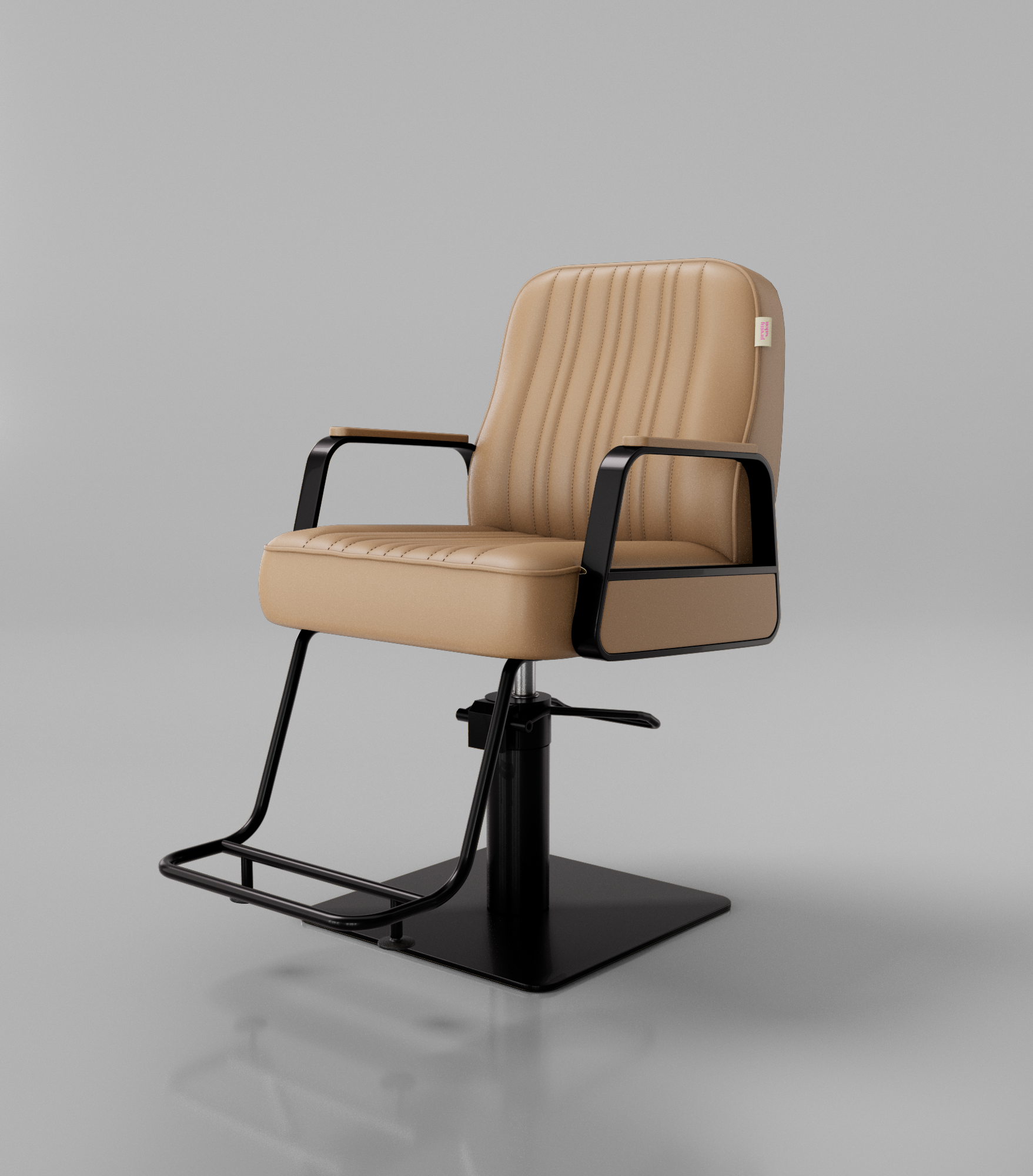 Adjustable styling chair with a black base for hair salons.