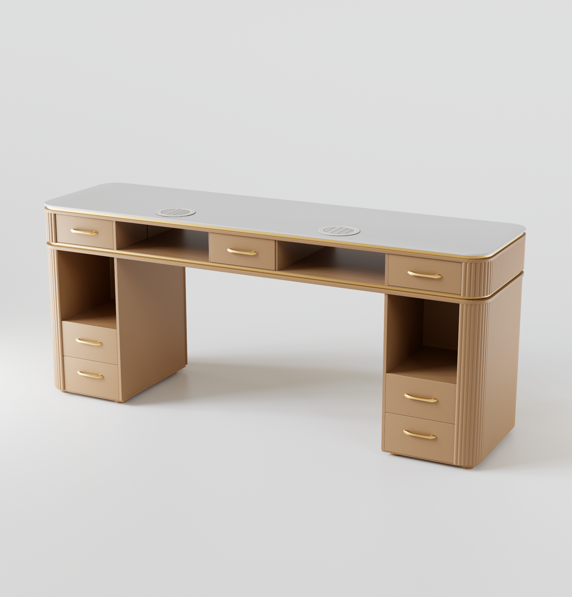 Light brown luxury nail desk for beauty salons and manicures.