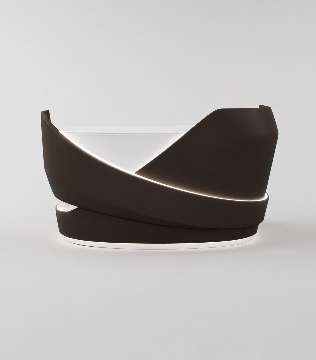 Dark Brown Reception desk featuring a luxury marble-effect worktop.