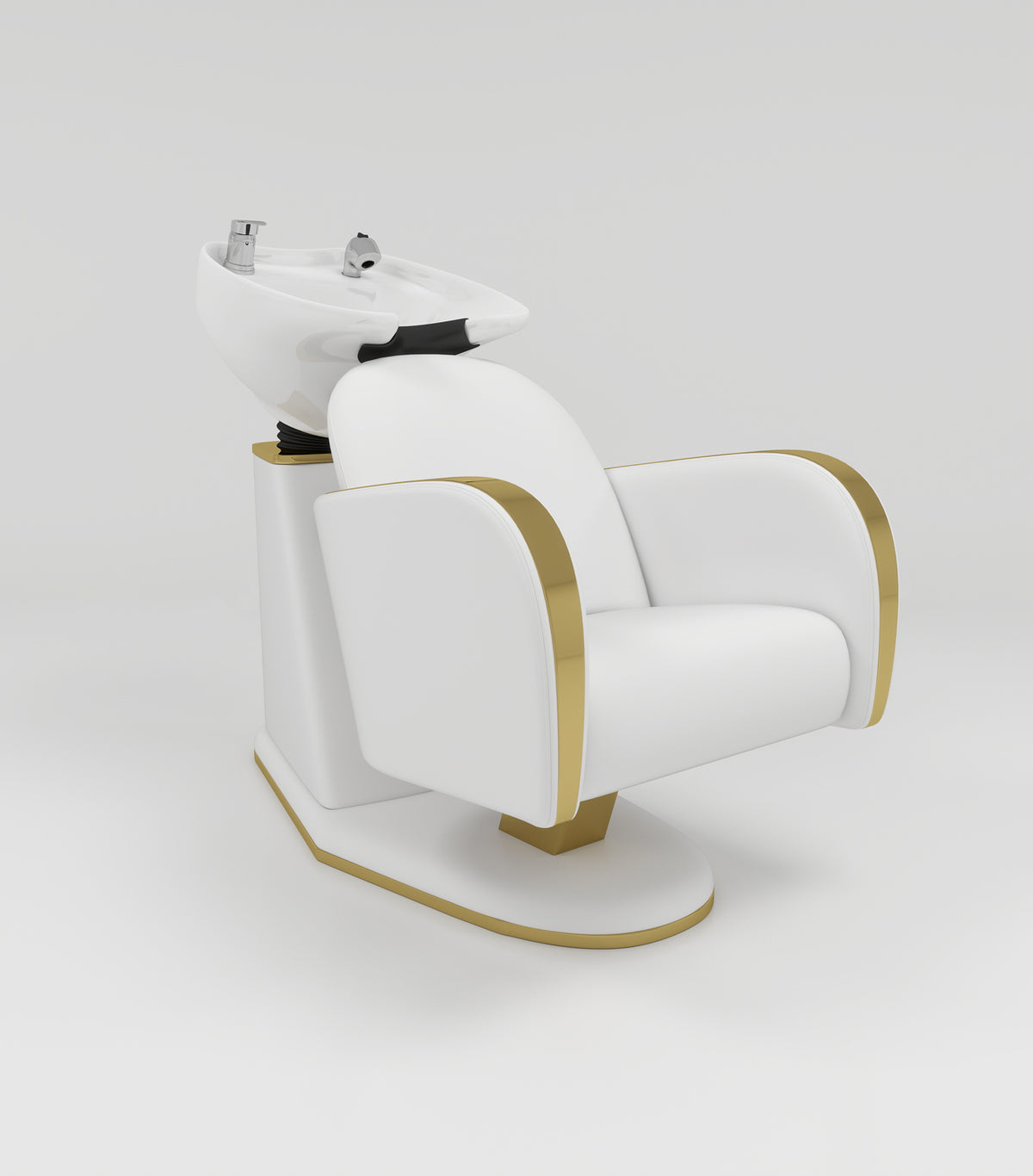 White Silcone Leather Shampoo Unit with Gold Trim