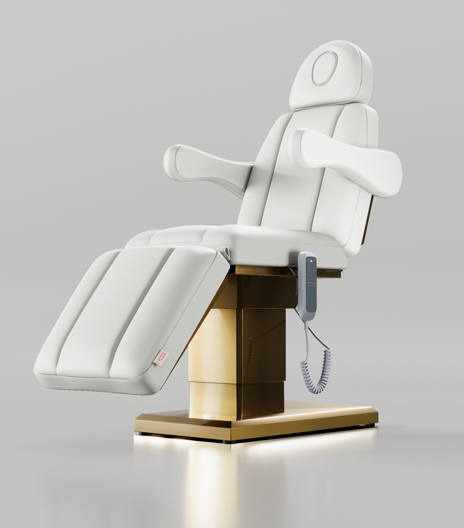 White with gold base electric salon bed