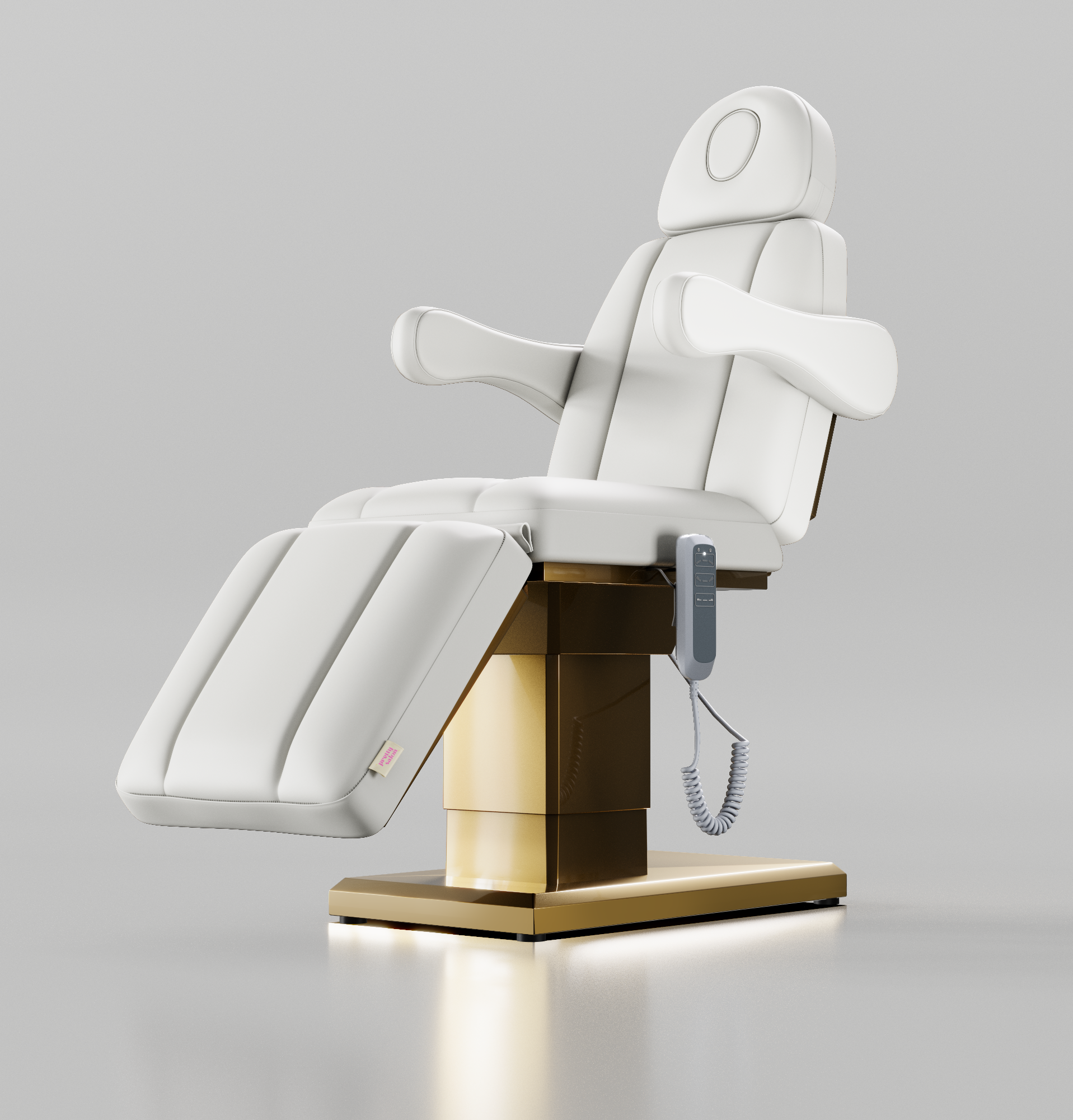 White with gold base electric salon bed