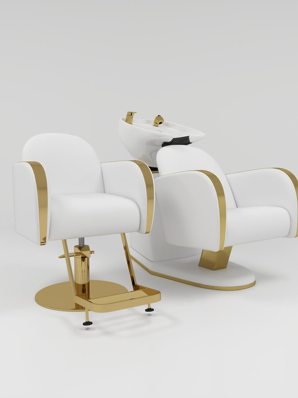 White and gold styling chair and hairbawash
