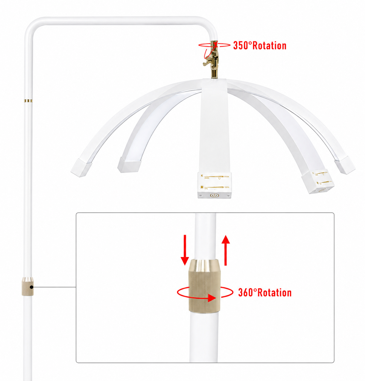 Featuring a rotating LED arch and flexible positioning, the White Lunara Moonlight
