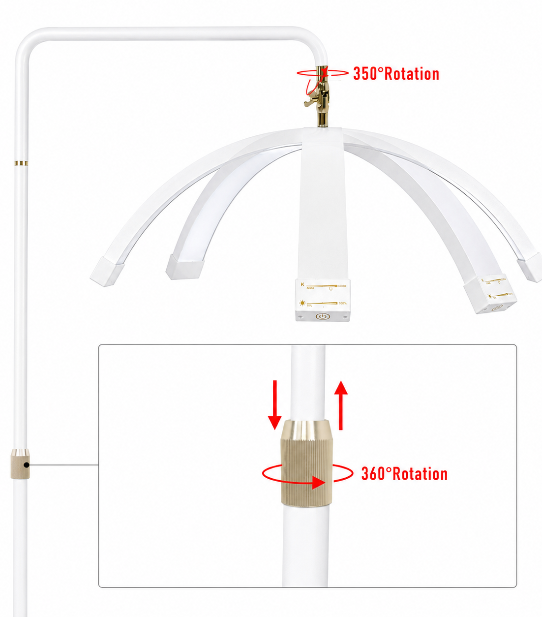 Featuring a rotating LED arch and flexible positioning, the White Lunara Moonlight
