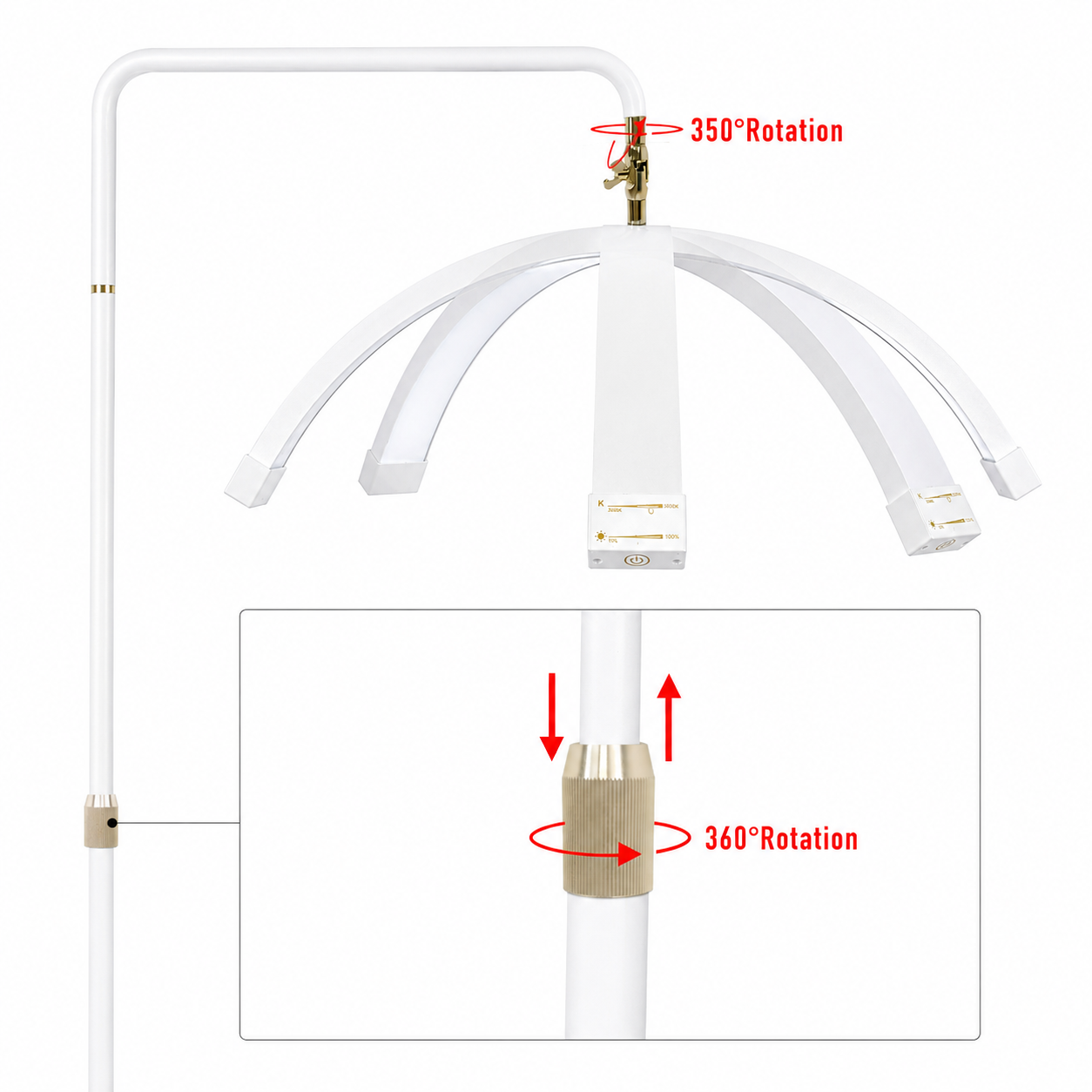 Featuring a rotating LED arch and flexible positioning, the White Lunara Moonlight