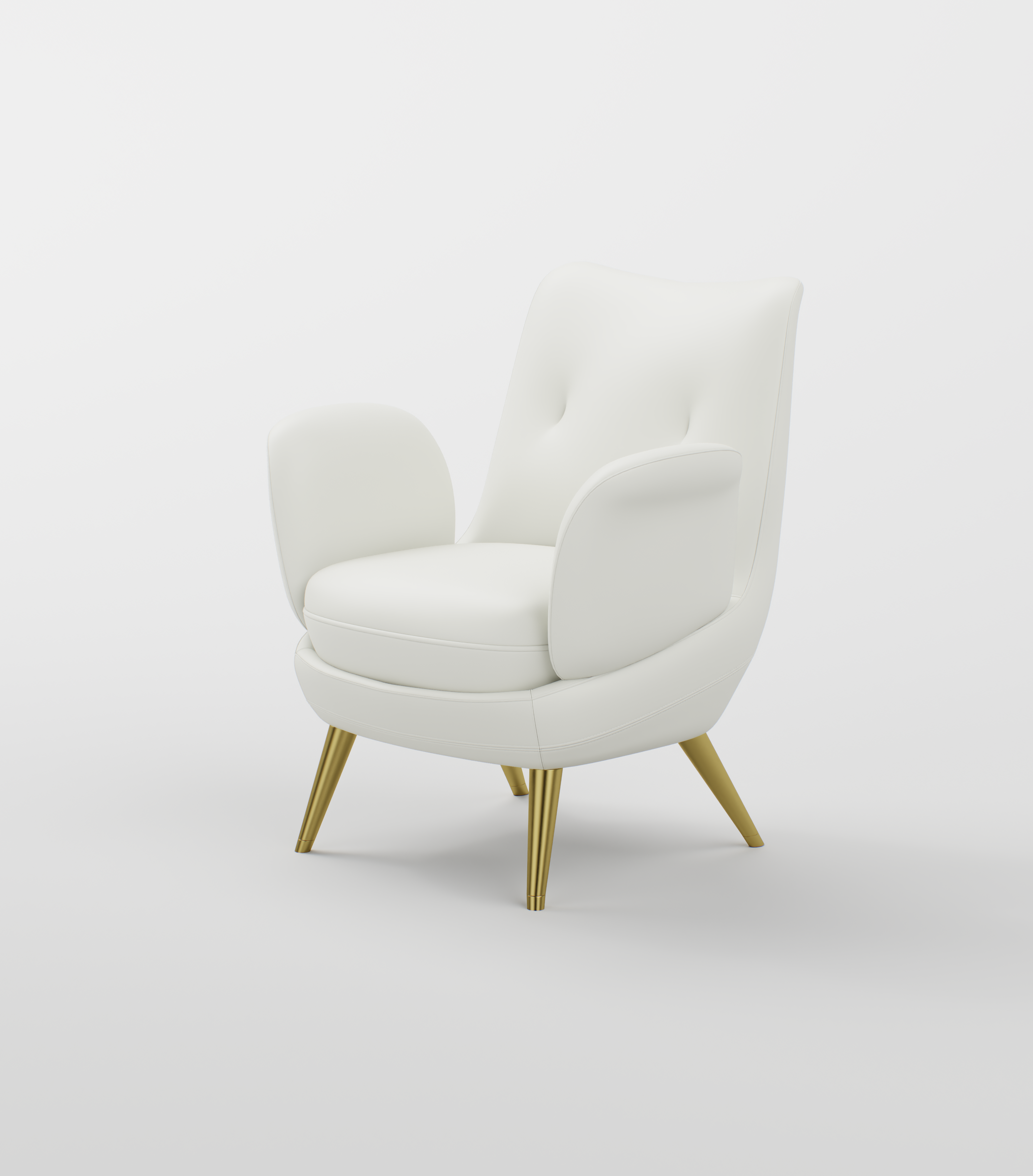 Beautty Salon Armchair in White Leather and Gold Legs