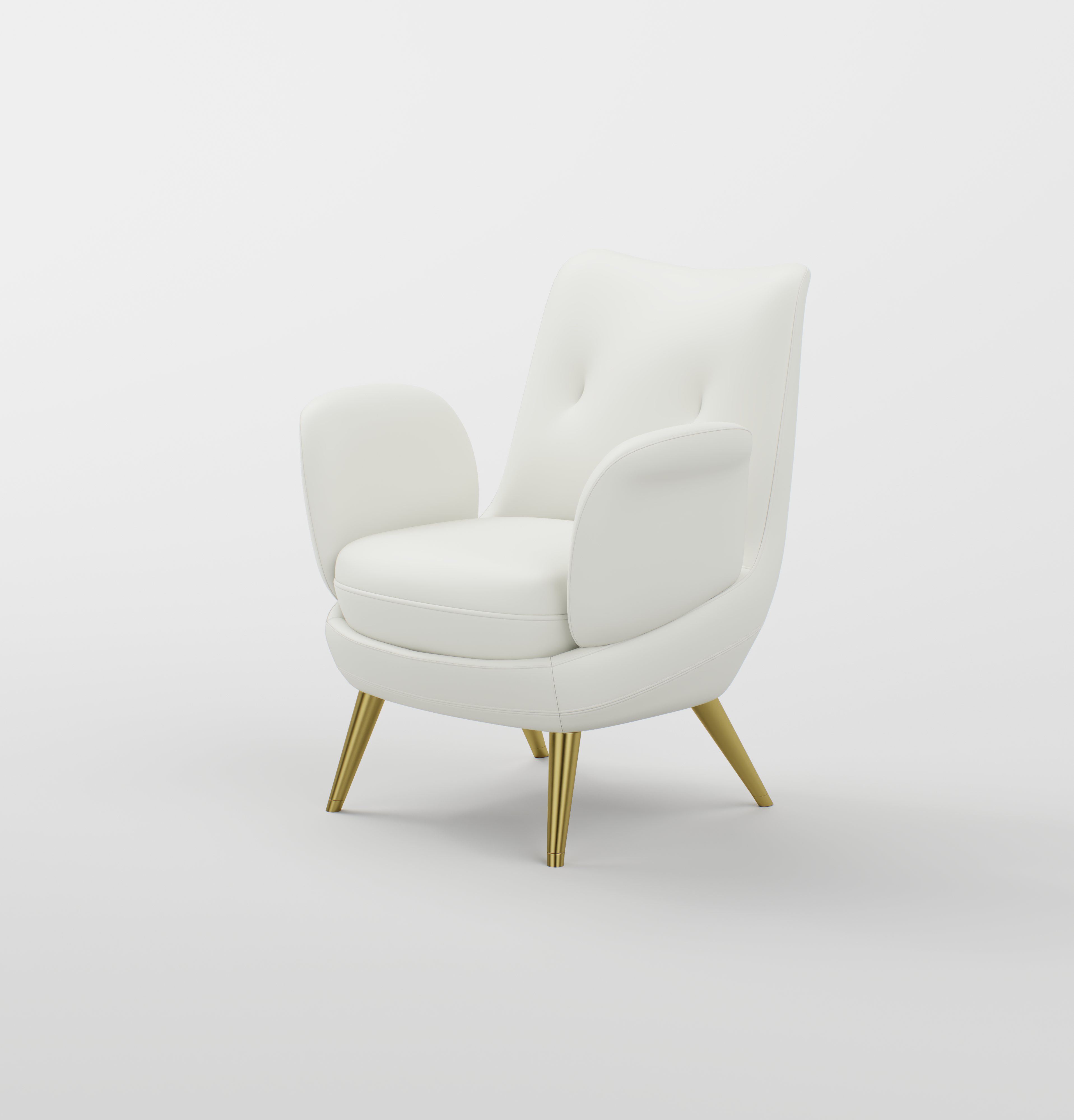 Beautty Salon Armchair in White Leather and Gold Legs