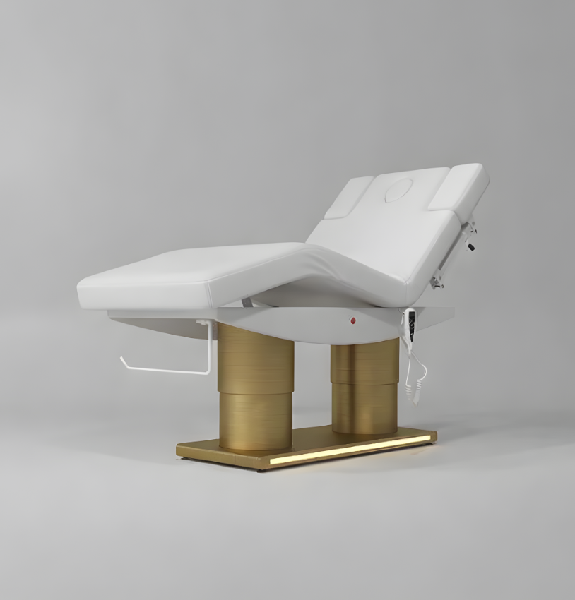 Massage bed in white with height and knee lift