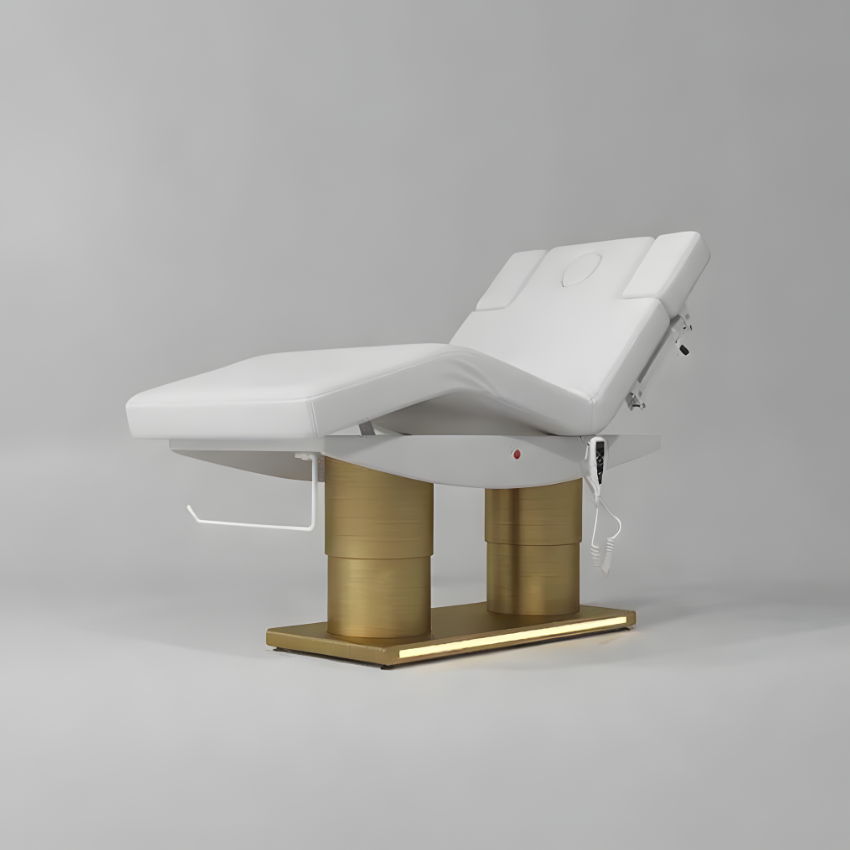 Massage bed in white with height and knee lift