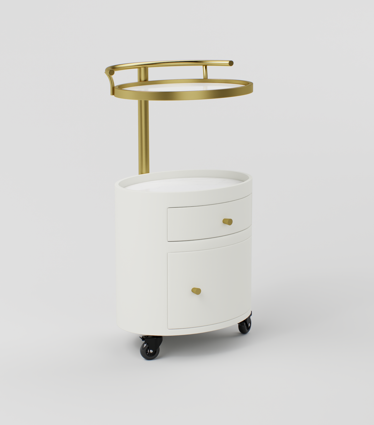 Professional salon trolley designed with stainless steel, stone top, and smooth rolling wheels.