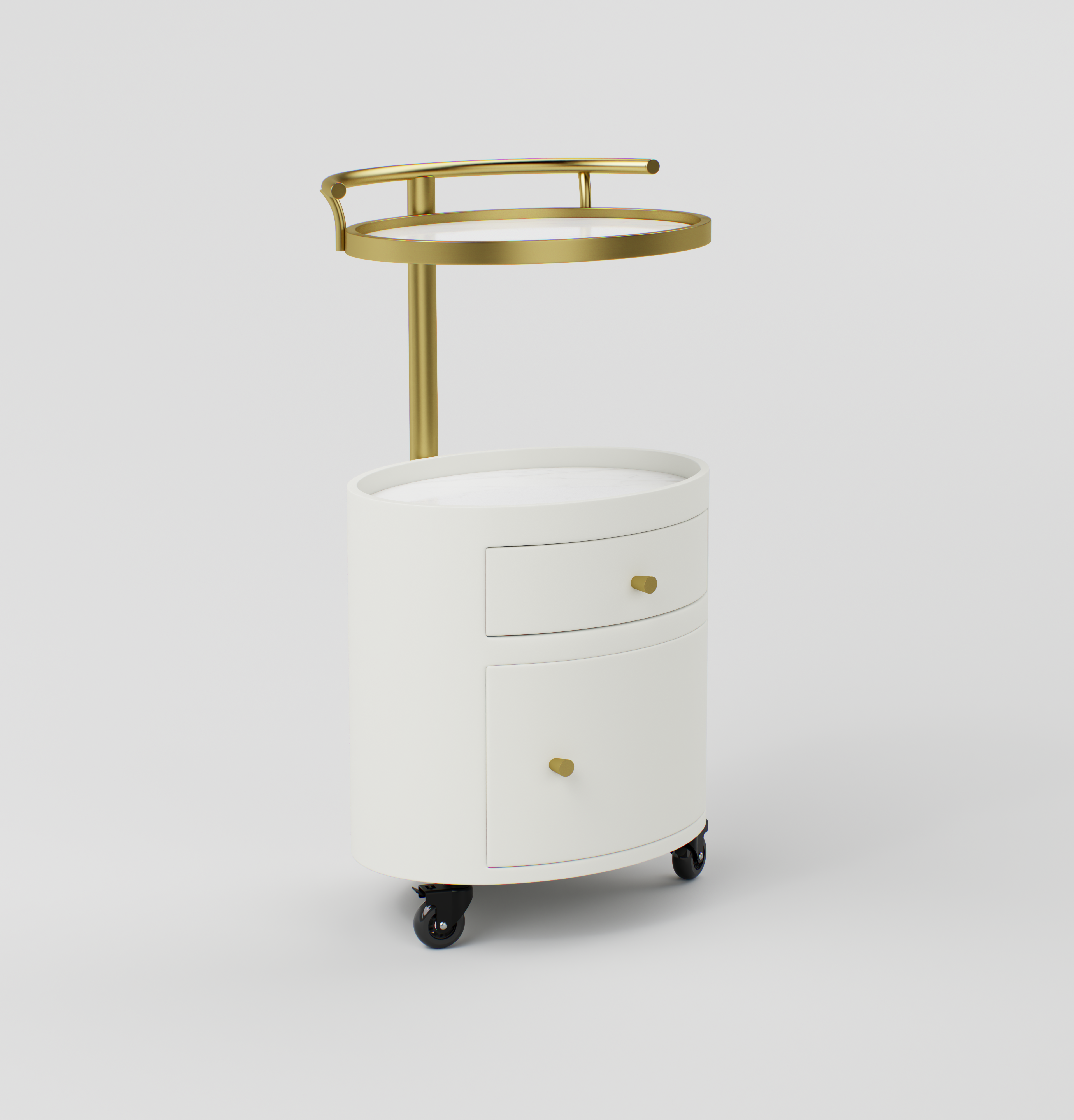 Professional salon trolley designed with stainless steel, stone top, and smooth rolling wheels.