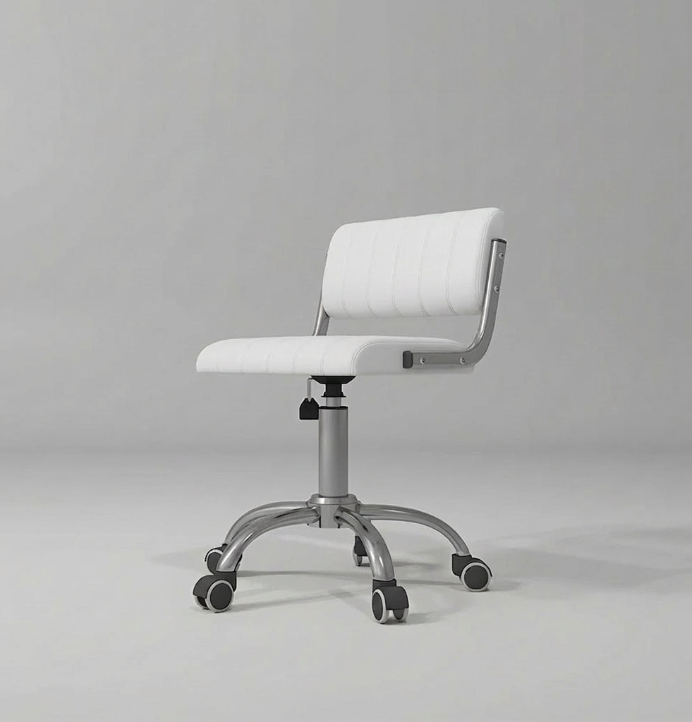 White Leather Stool with Silver Stainless Steel Base