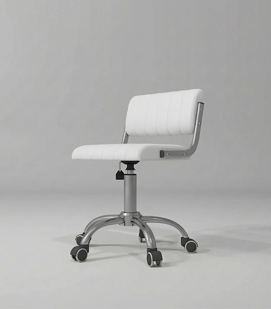 White Leather Stool with Silver Stainless Steel Base