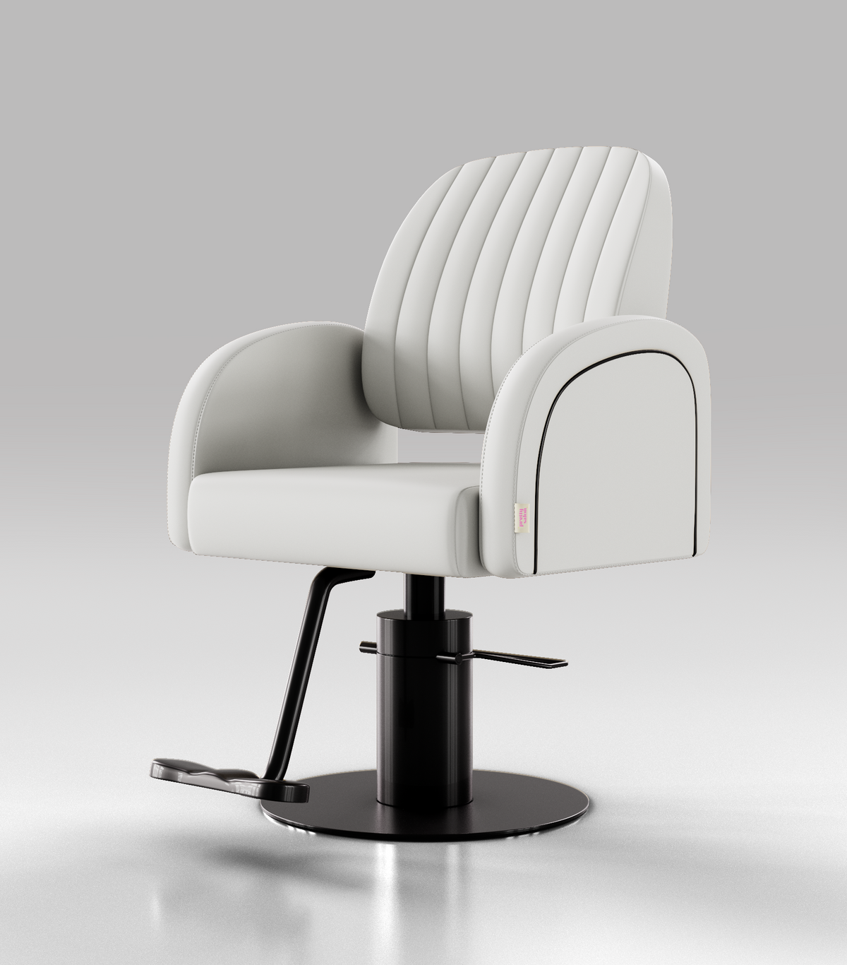 White Leather Hair Salon Chair With Black Circle Base and Footrest