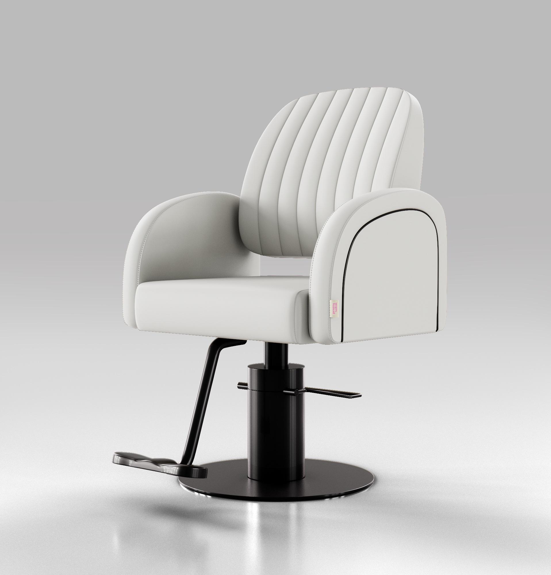 White Leather Hair Salon Chair With Black Circle Base and Footrest