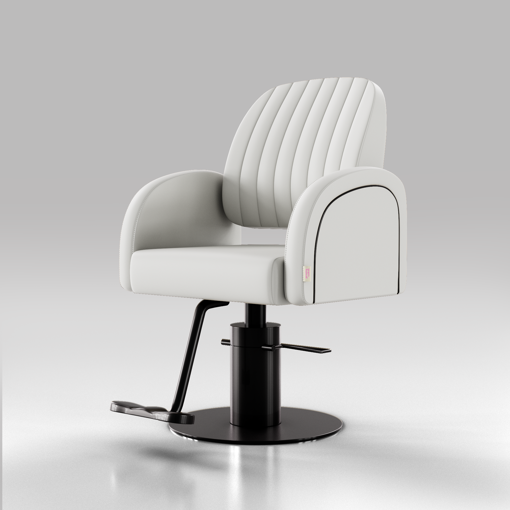 White Leather Hair Salon Chair With Black Circle Base and Footrest
