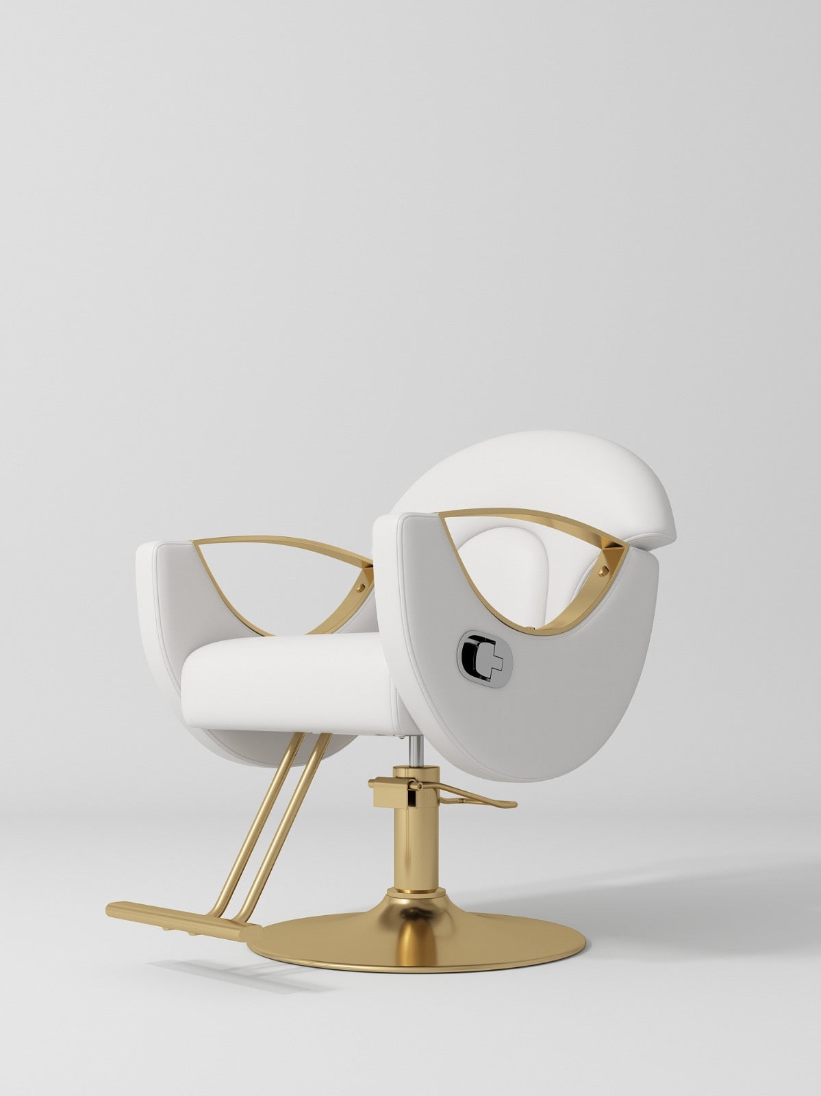 White Hair Styling Chair with Foot Pump and Foot Rest