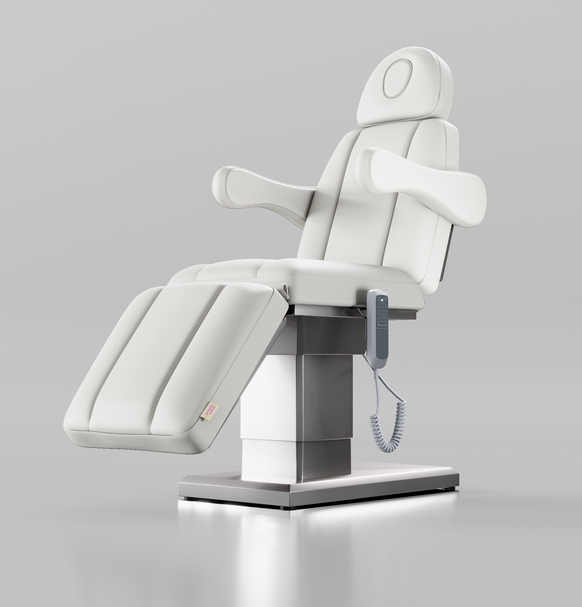 Electric Treatment bed with 3 motors in White with Stainless Steel Base