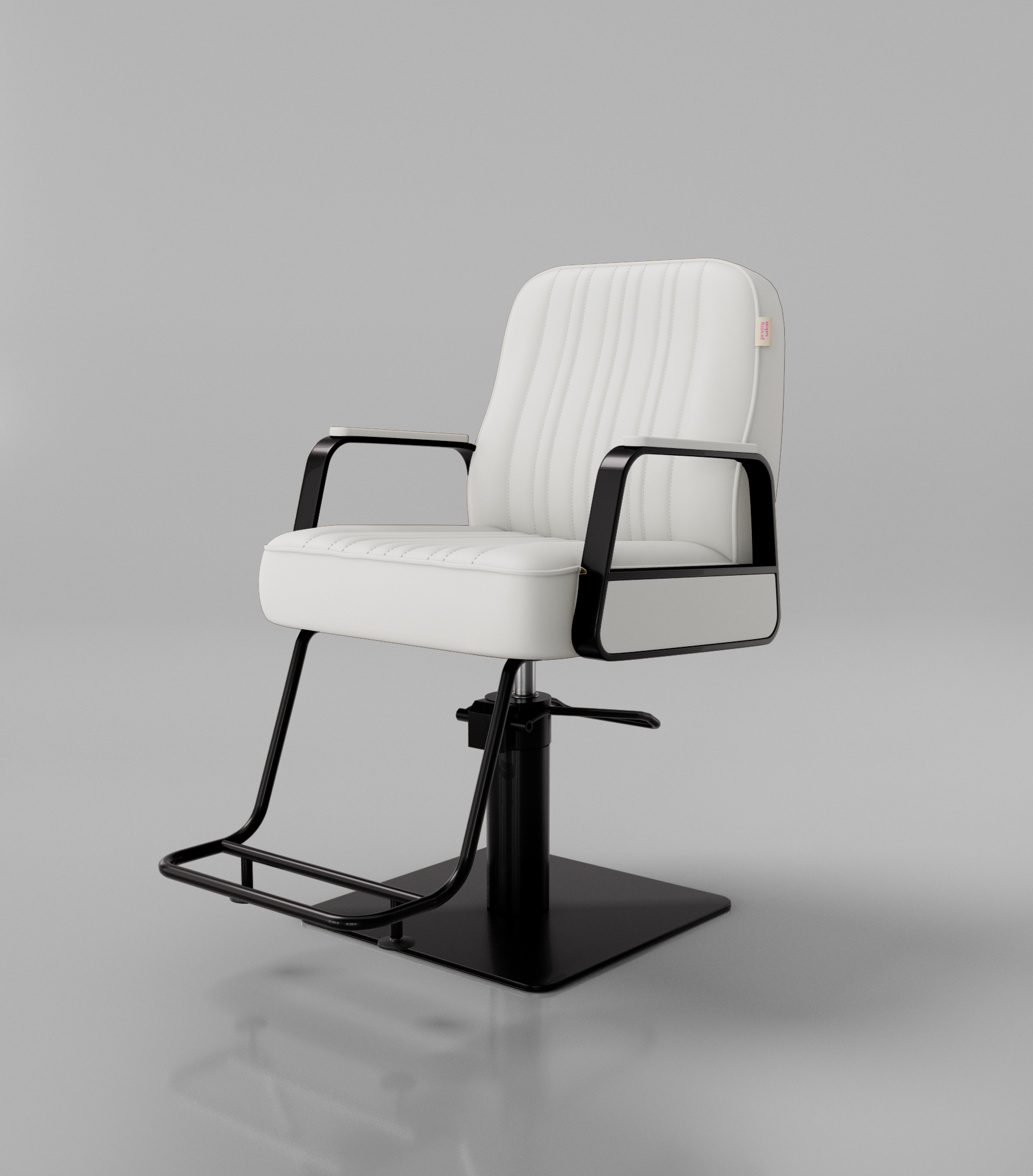 White styling chair and black base.