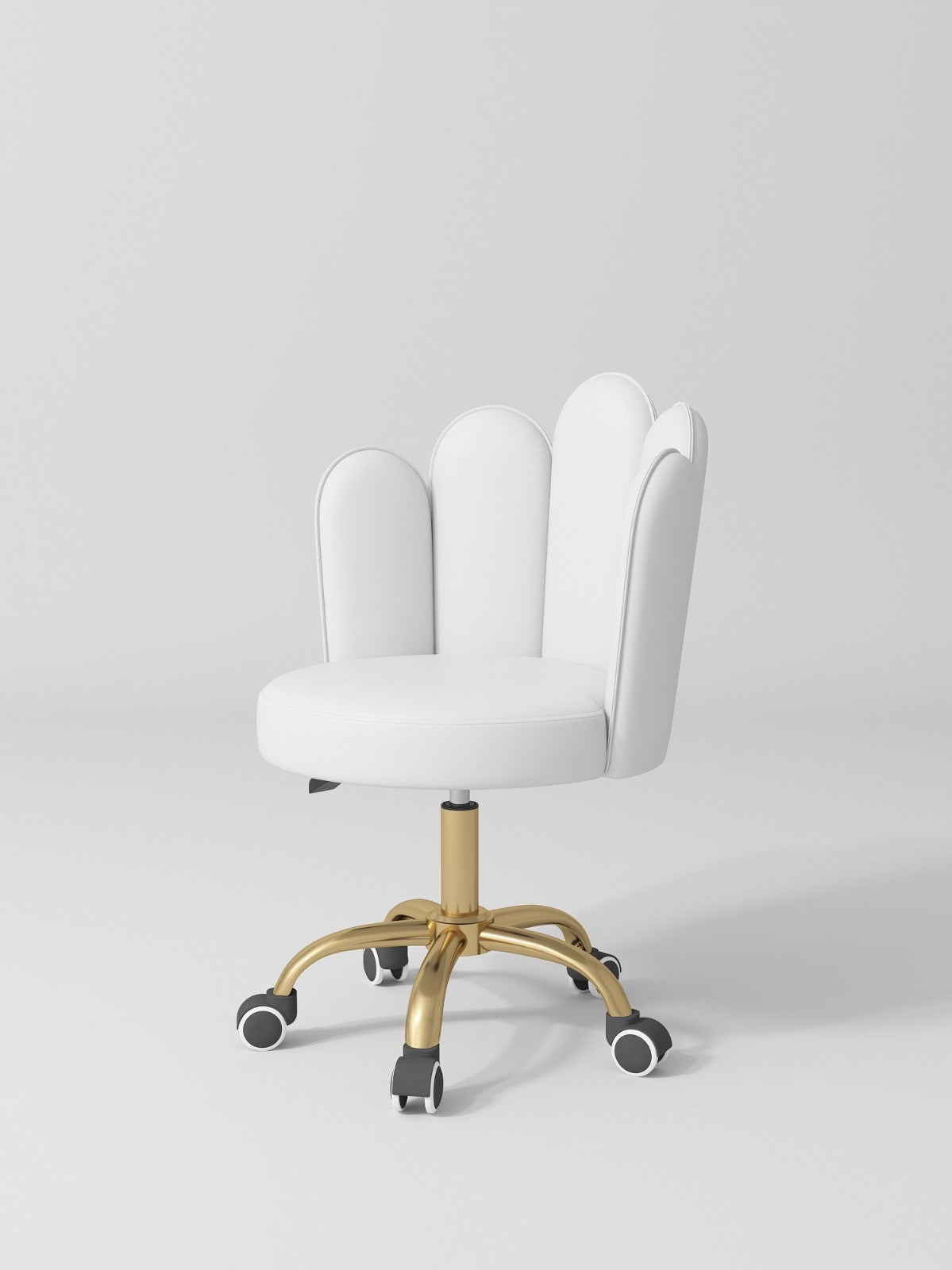 Beauty salon stool in white and gold on wheels